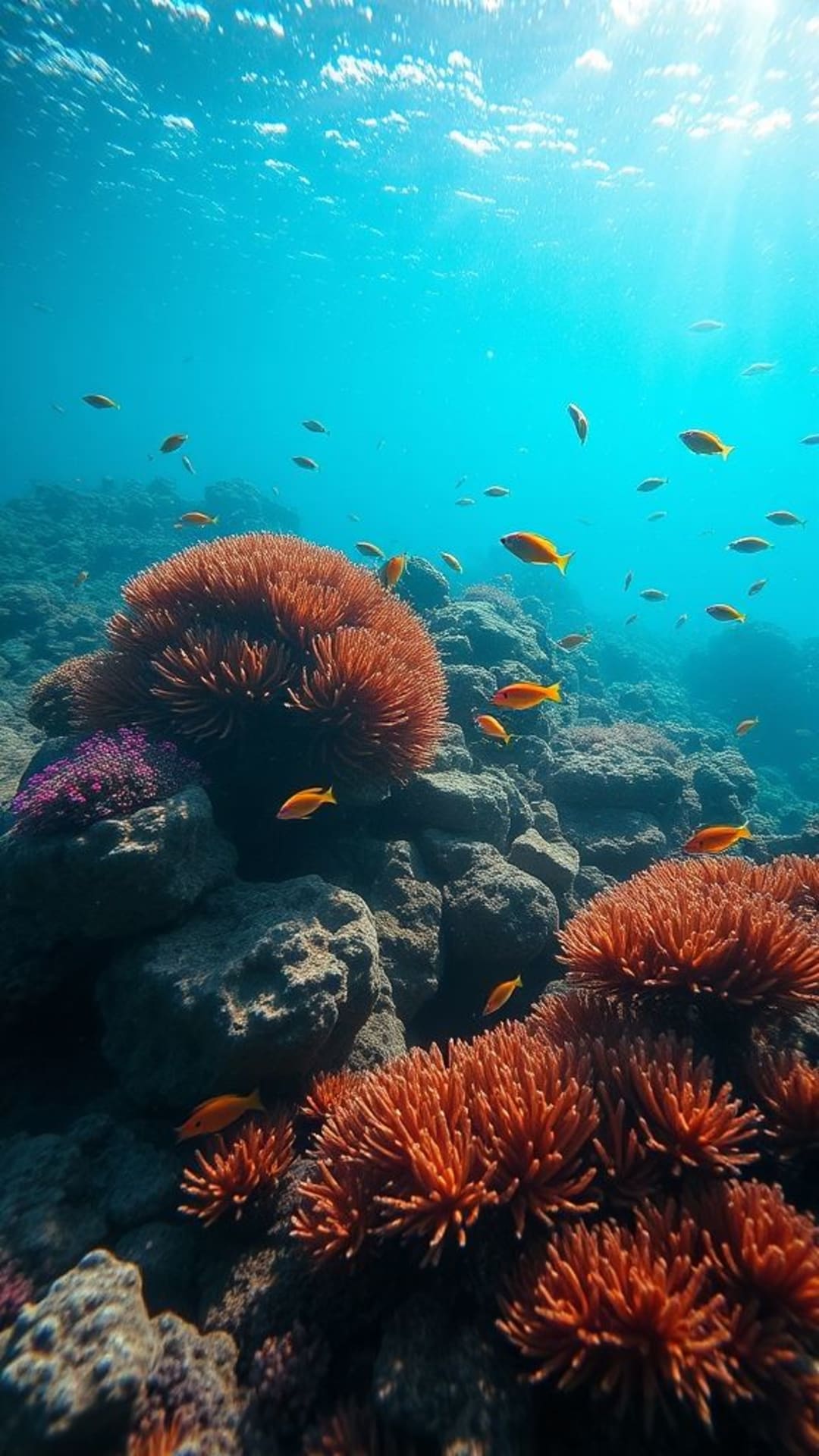 scena subacquea di oceano ricca di barriere coralline vibranti pesci tropicali acqua scintillante vita marina pacifica