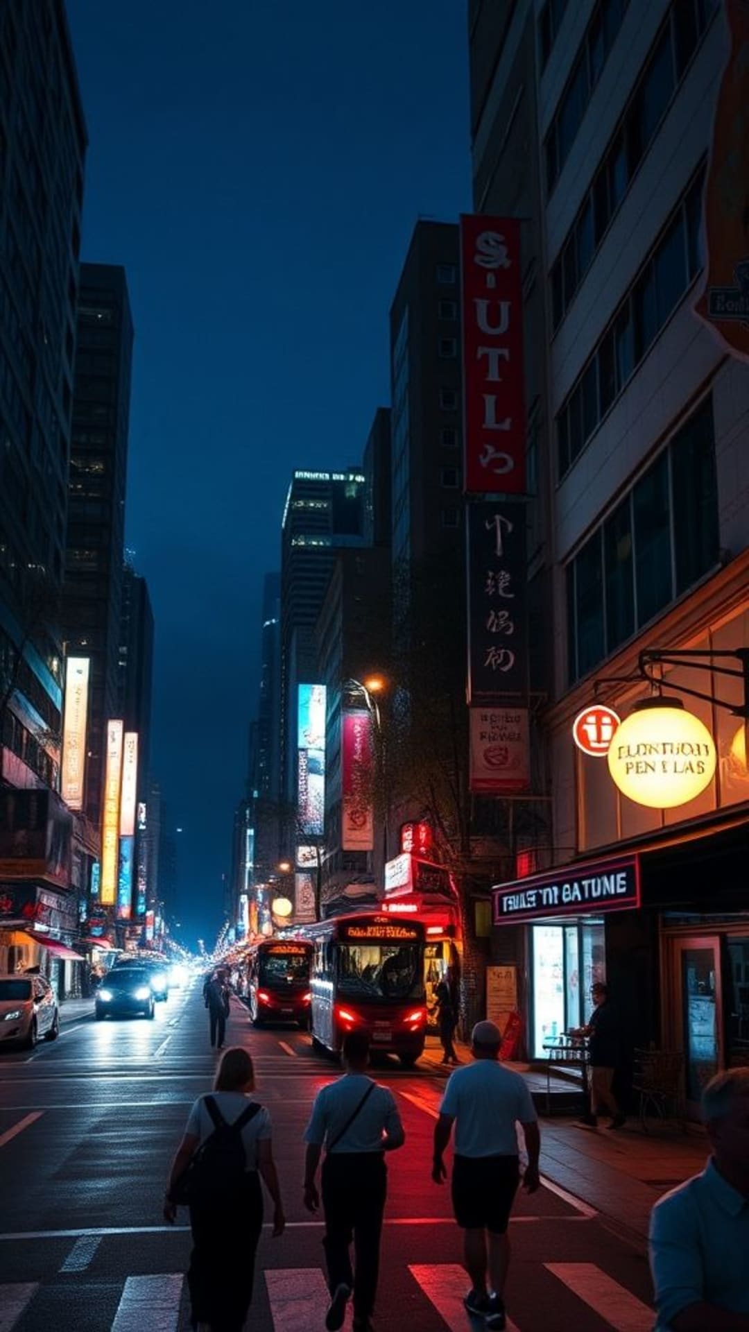 Vita notturna urbana luci brillanti scene cittadine di mezzanotte energiche