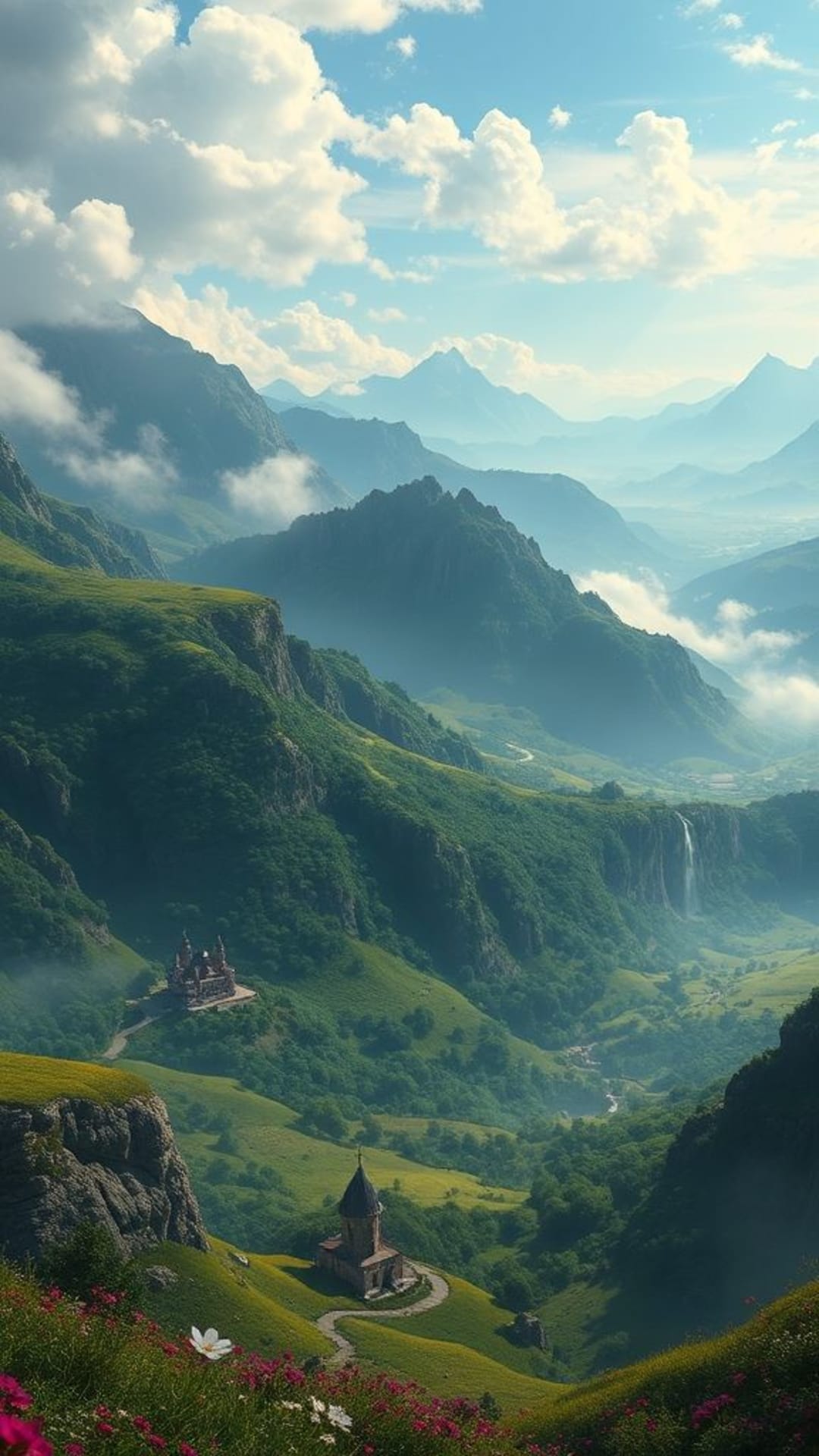 Paesaggi fantasy valli rigogliose orizzonti sognanti