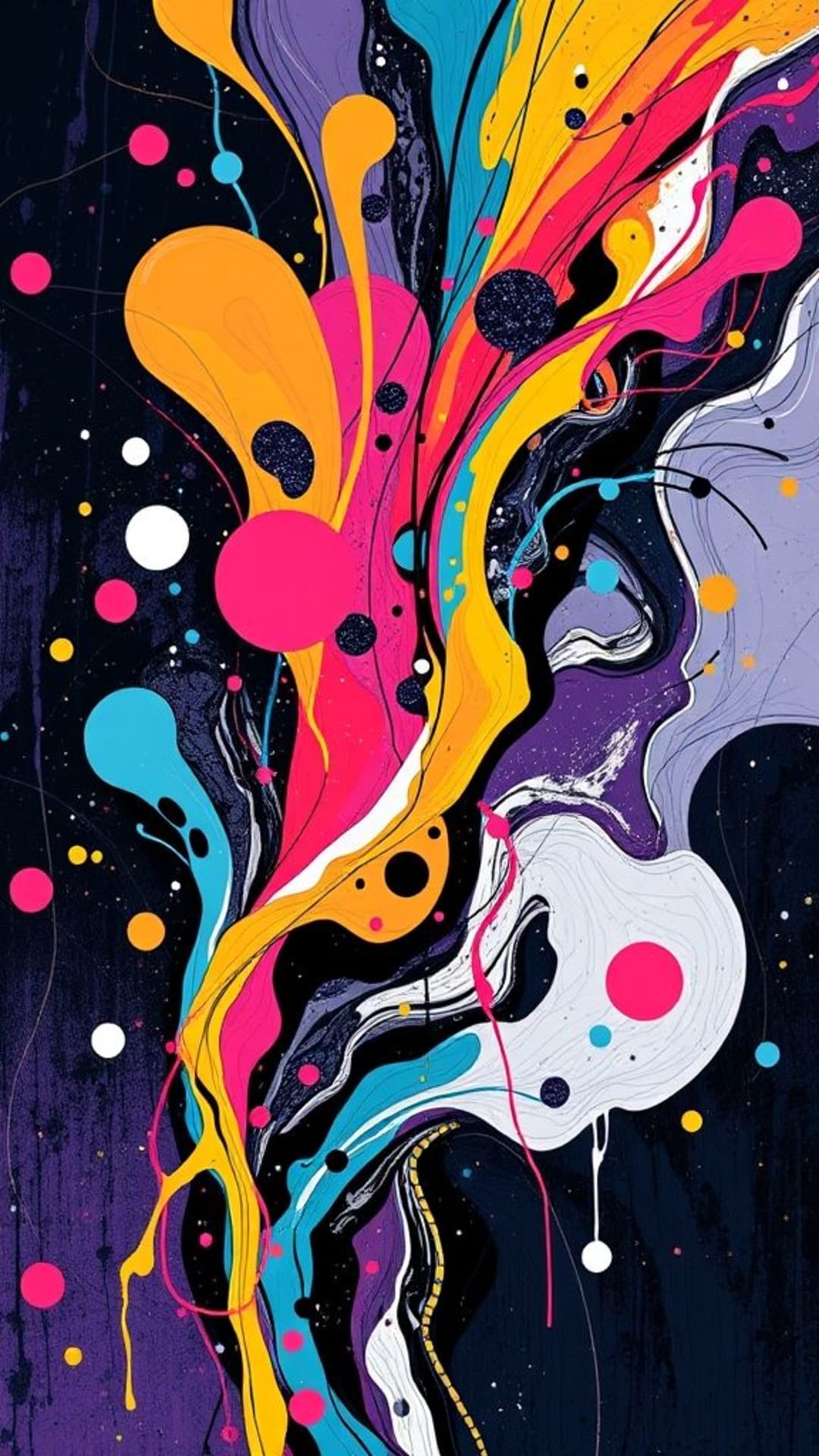 forme organiche astratte linee libere spruzzi caotici colori vivaci espressivi dinamici fluidi artistici eccentrici