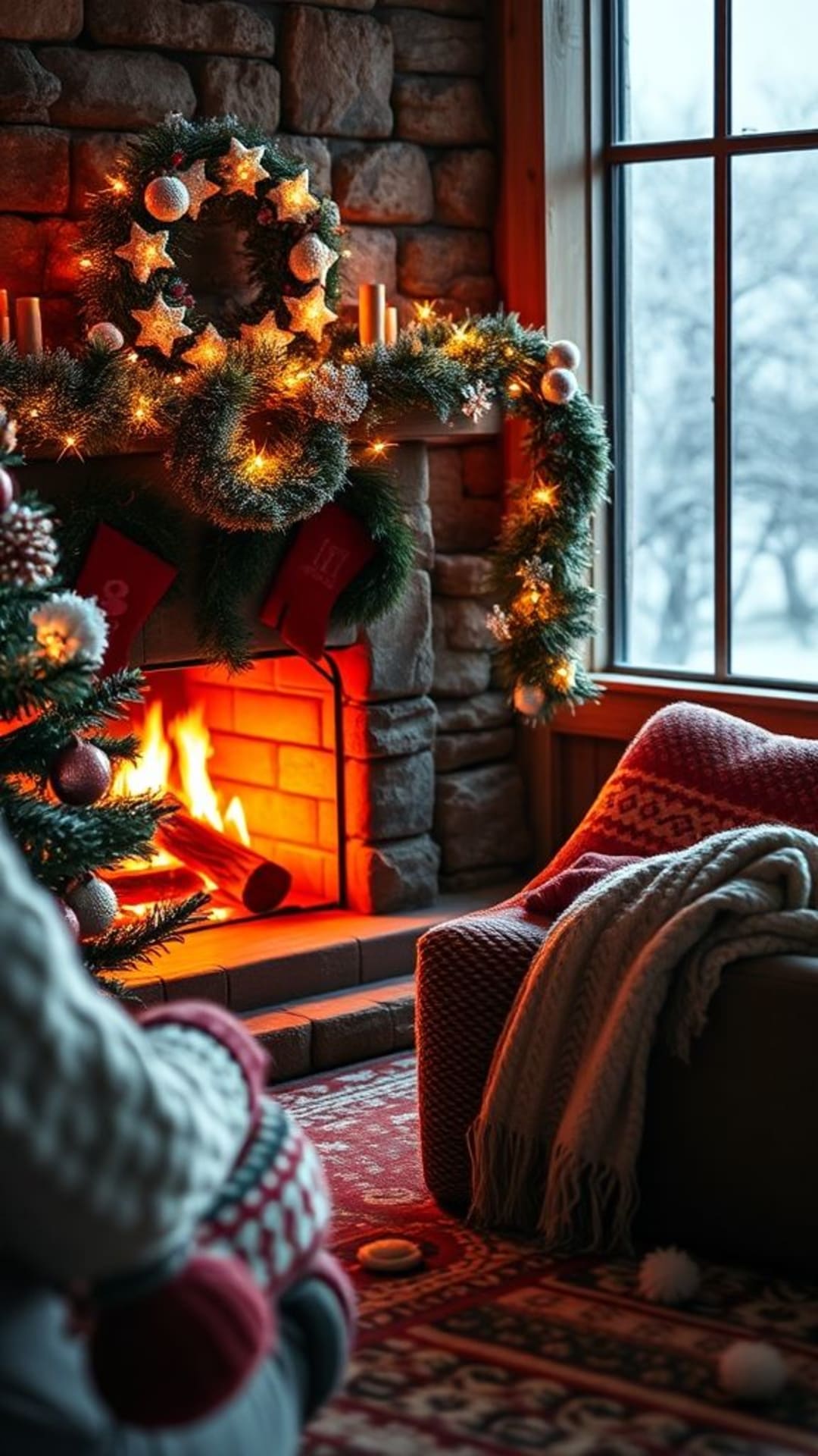 temi stagionali inverno fiocchi di neve atmosfere calde fuochi spirito natalizio Natale Capodanno festività maglioni caldi luci natalizie