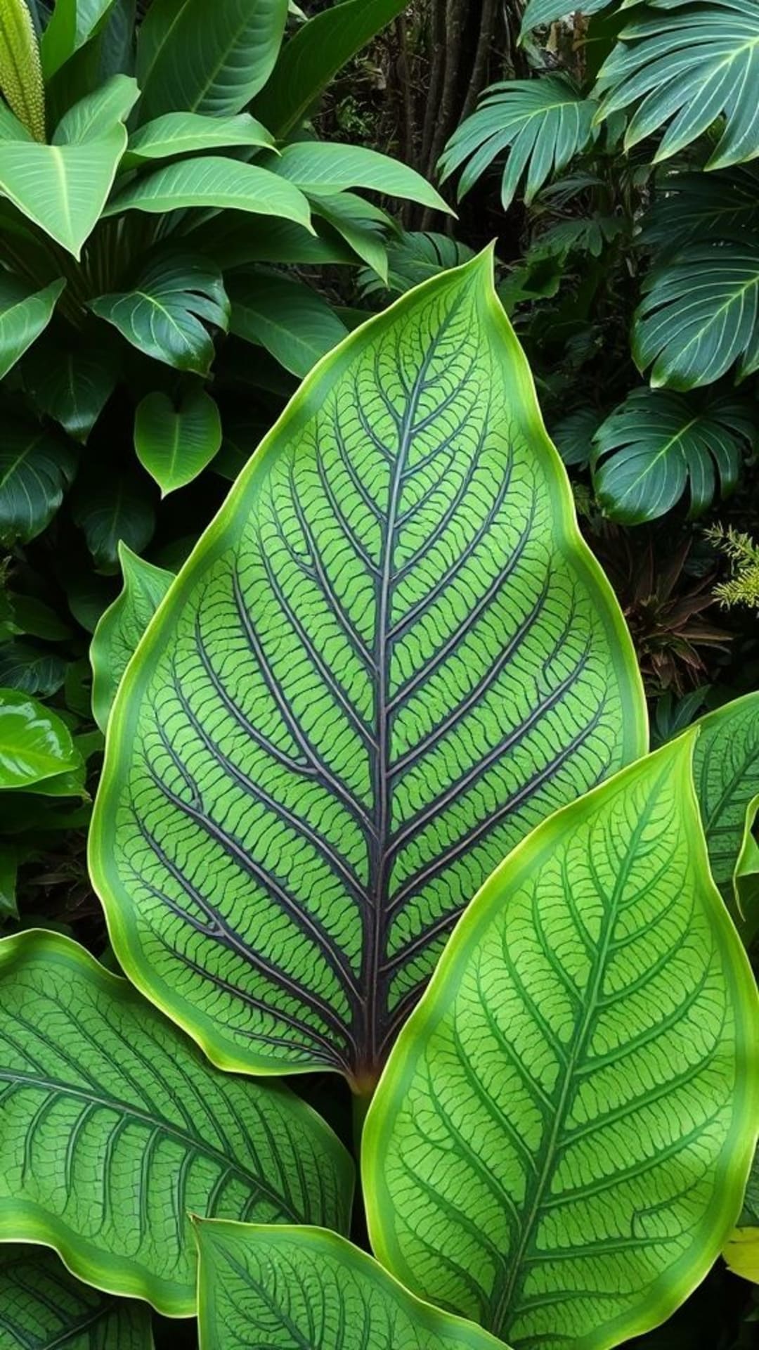 giardino botanico dettagli intricati delle foglie motivi floreali serenità verde rigogliosa vegetazione tropicale paesaggi naturali armoniosi