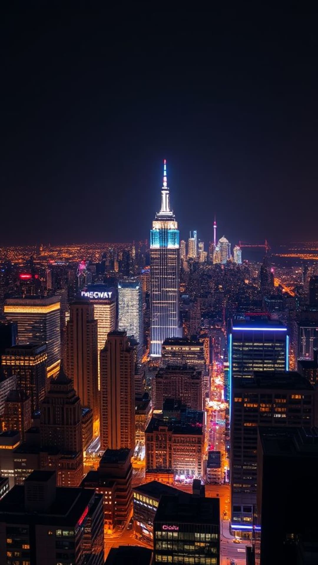 orizzonte della città notturna skyline edifici illuminati città urbana notte vibrante bagliore al neon vita notturna vivace