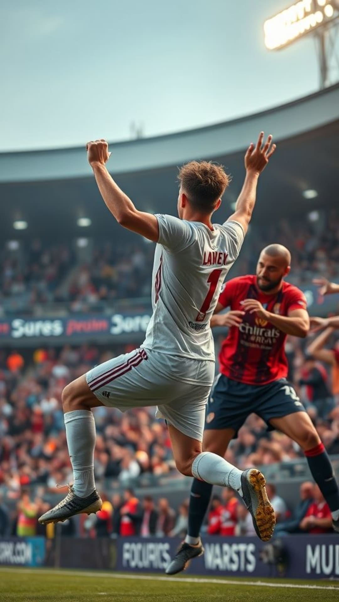 Atleti dinamici di sport e azione, sport estremi, scatti d'azione, atleti in movimento, momenti di vittoria, stadio sportivo, folla, energia, scene piene di adrenalina