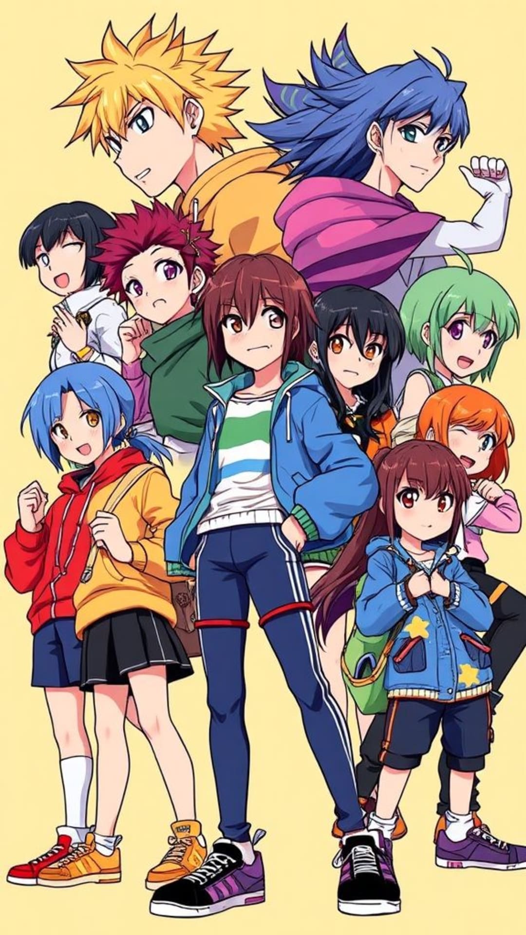 Personaggi anime di tendenza, serie popolari, illustrazione vivace, colori audaci