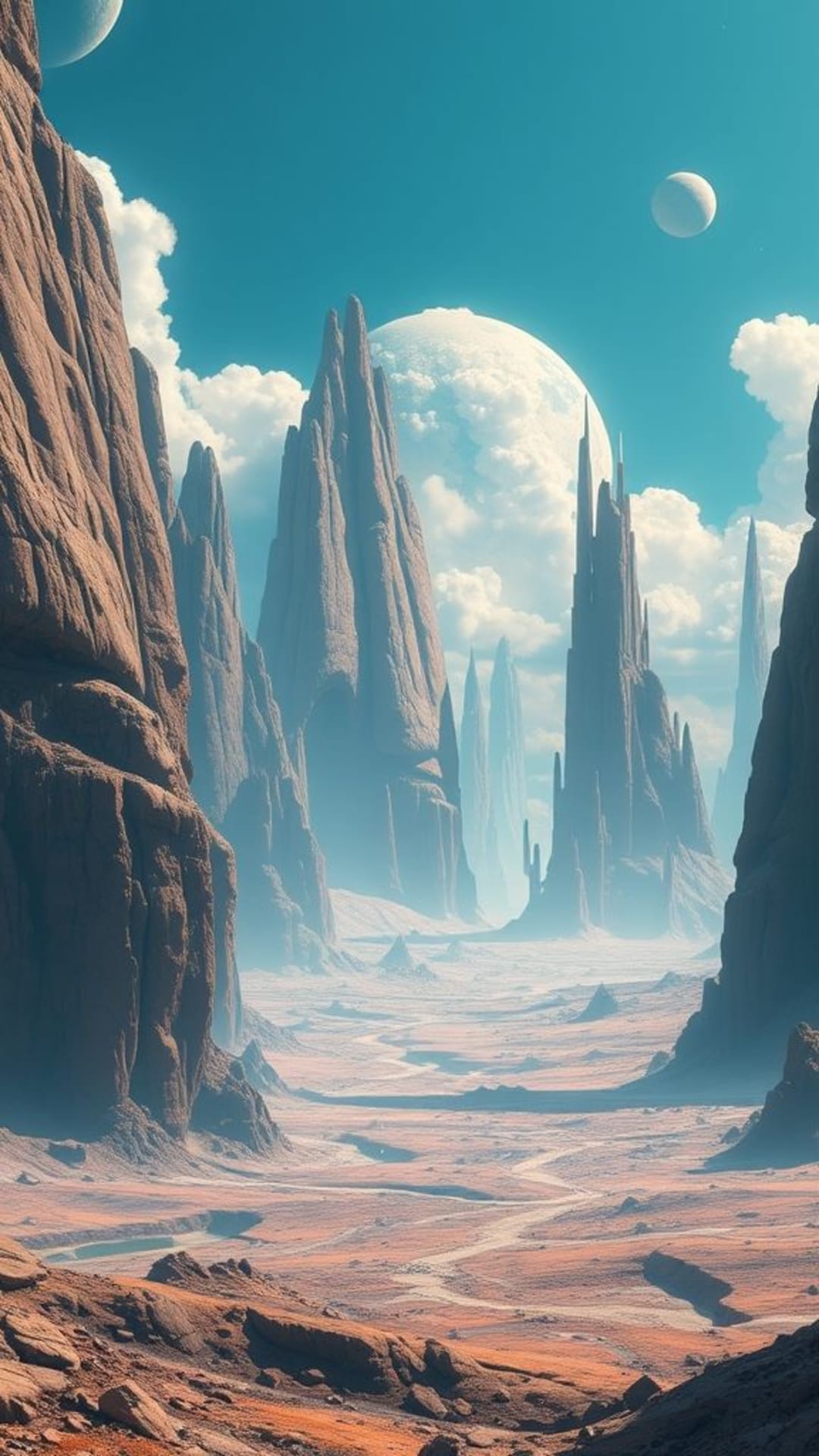 Paesaggi di fantascienza, mondi alieni, strutture futuristiche, terreni immaginativi