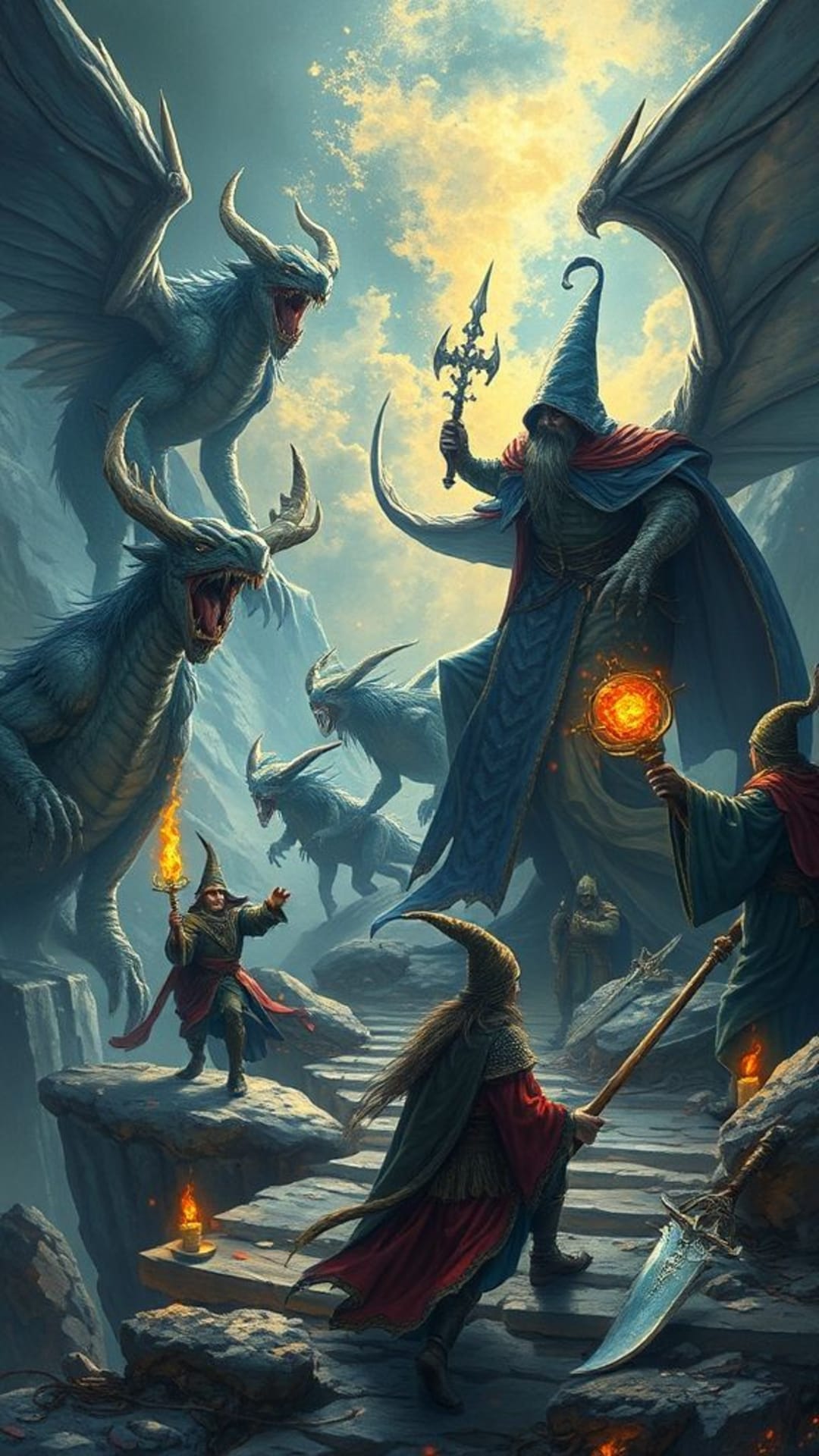 Arte fantasy creature mitiche maghi scene epiche arte fantasy