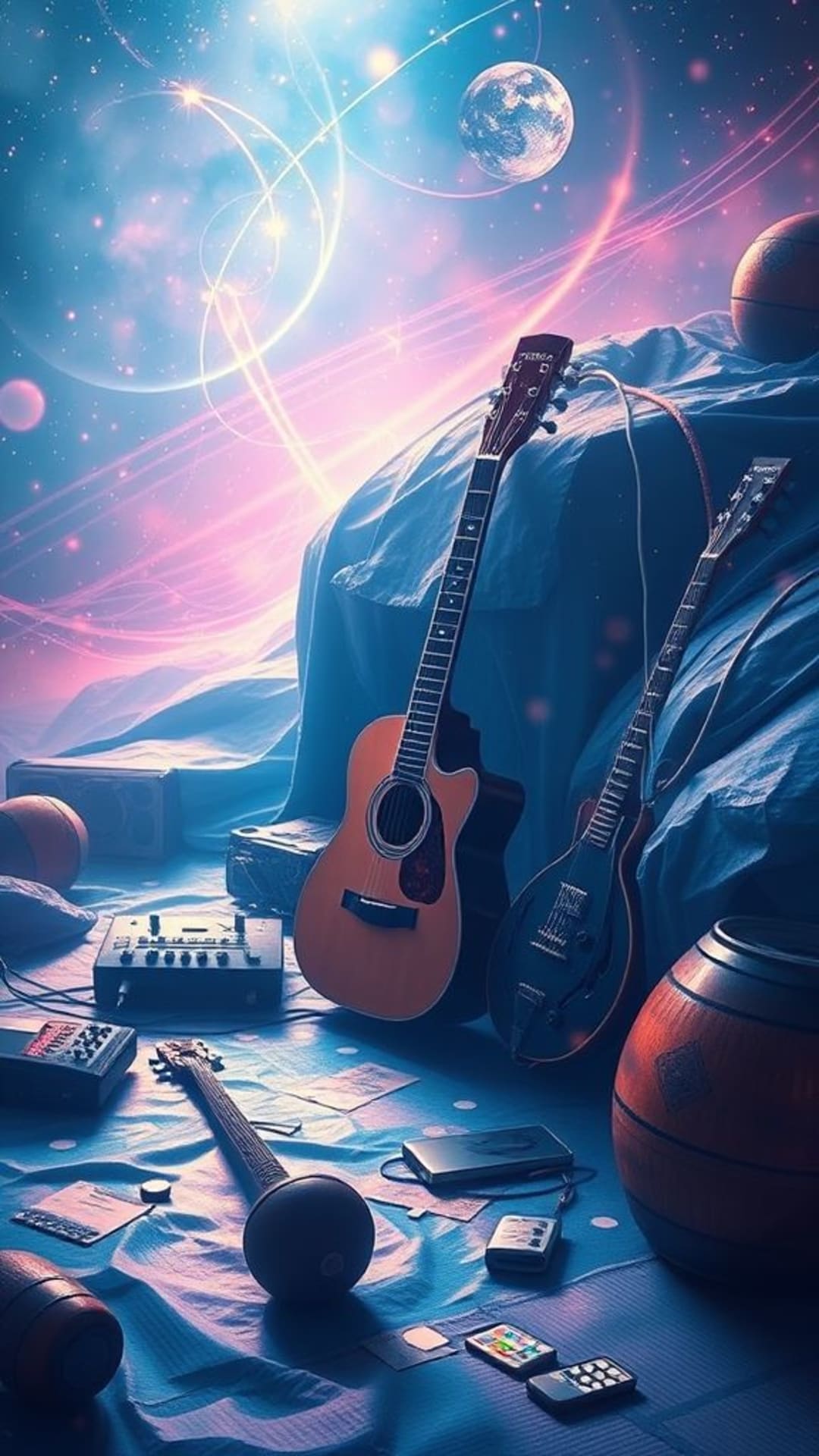 Vibrazioni musicali strumenti musicali onde sonore sfondo energetico