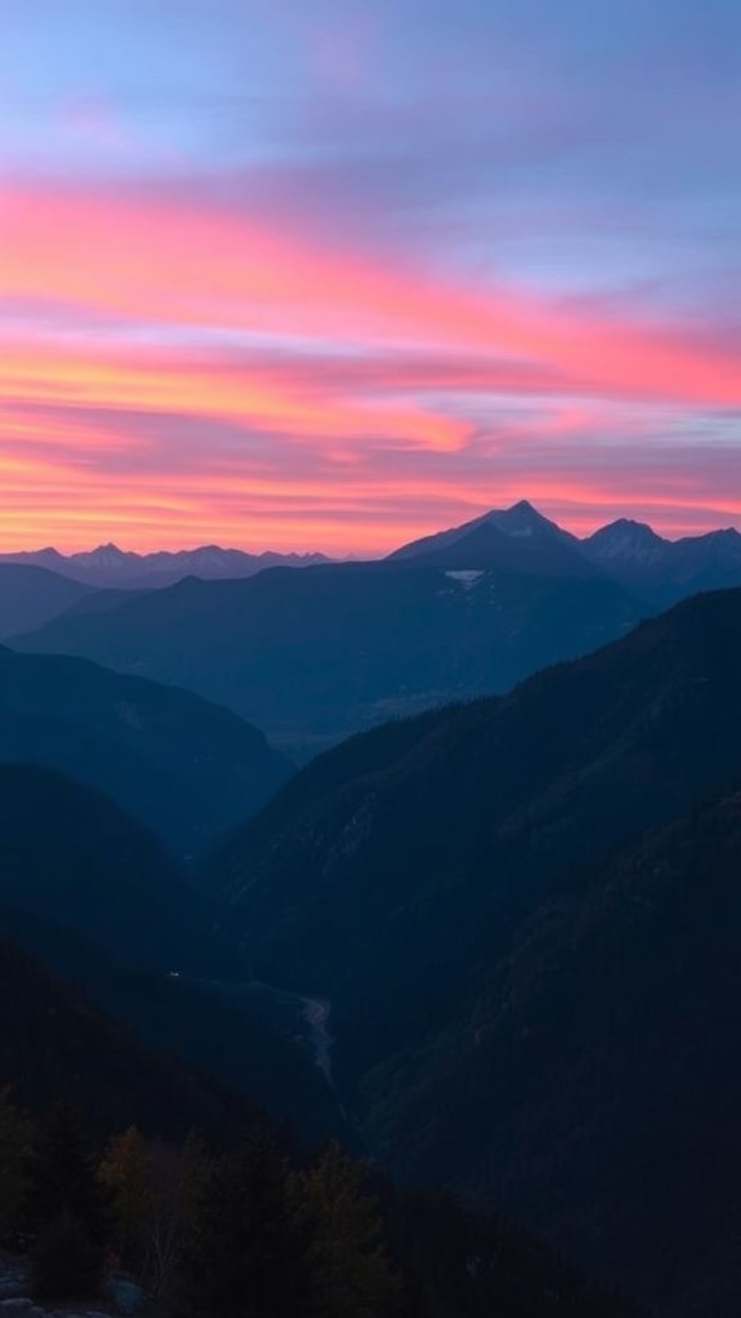 Paesaggio montano al tramonto con colori vivaci
