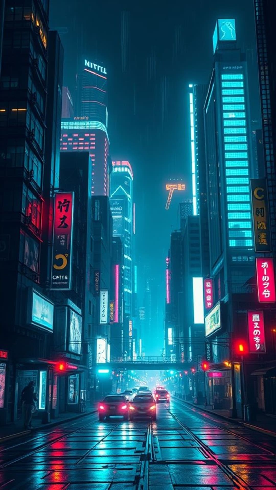 città futuristica cyberpunk notte luci sfavillanti