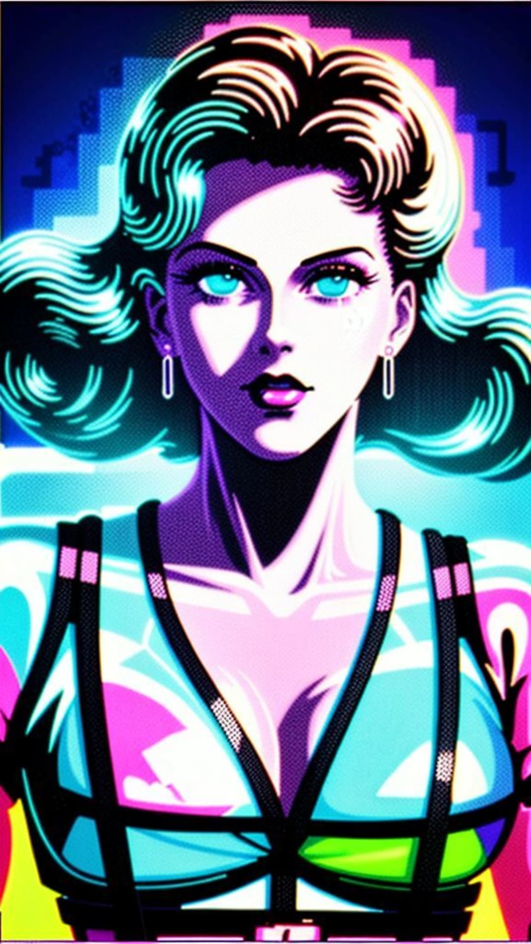estetica anni '80 retro, griglia al neon, vaporwave