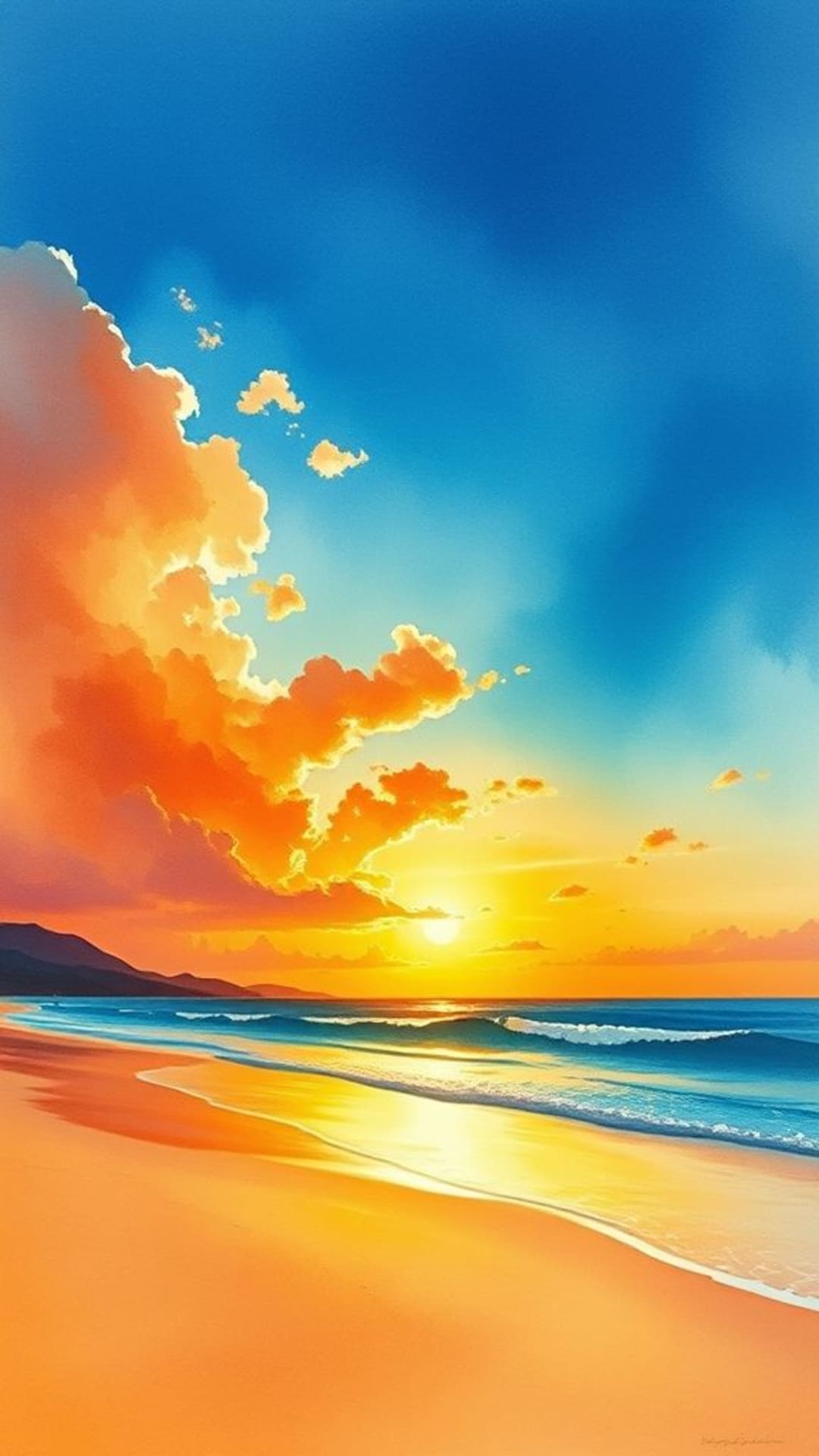 paesaggio tranquillo di mare al tramonto in acquerello artistico come sfondo