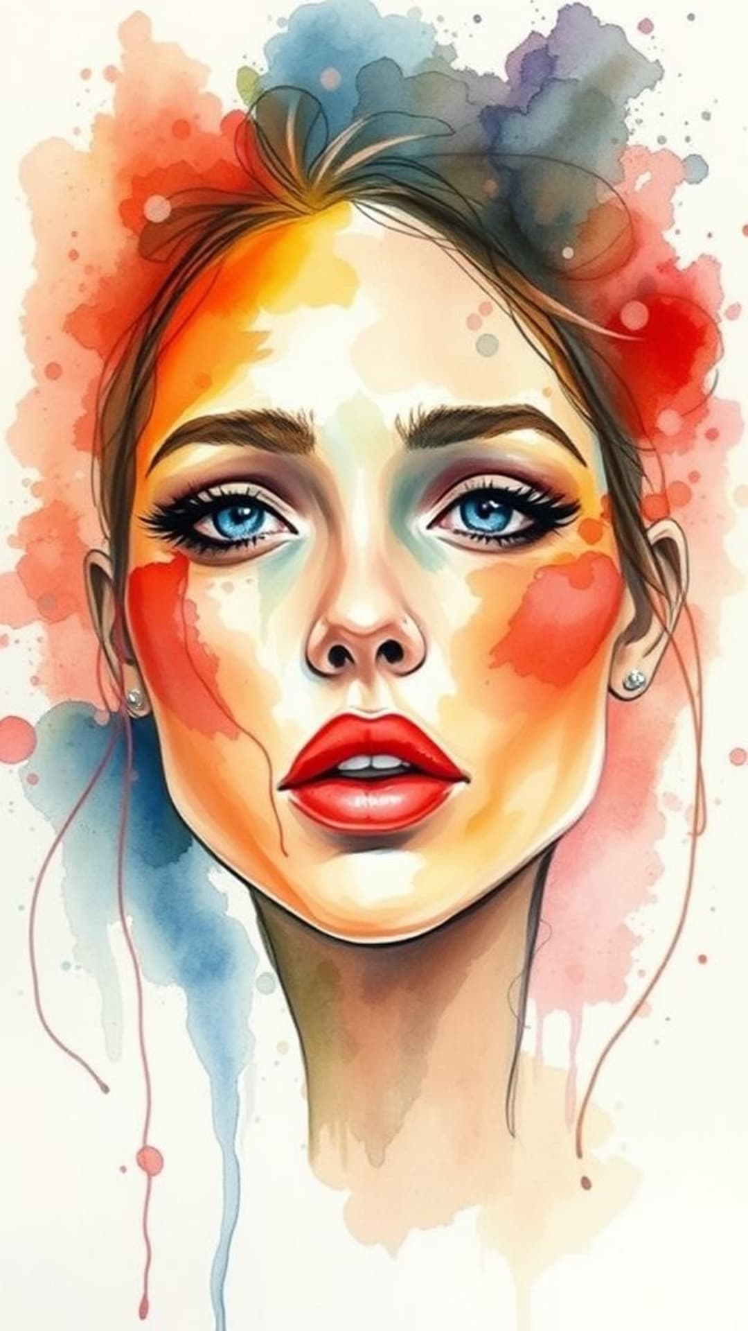 Ritratti artistici a inchiostro acquerellato con pennellate espressive, emozione vibrante, arte del volto e personalità