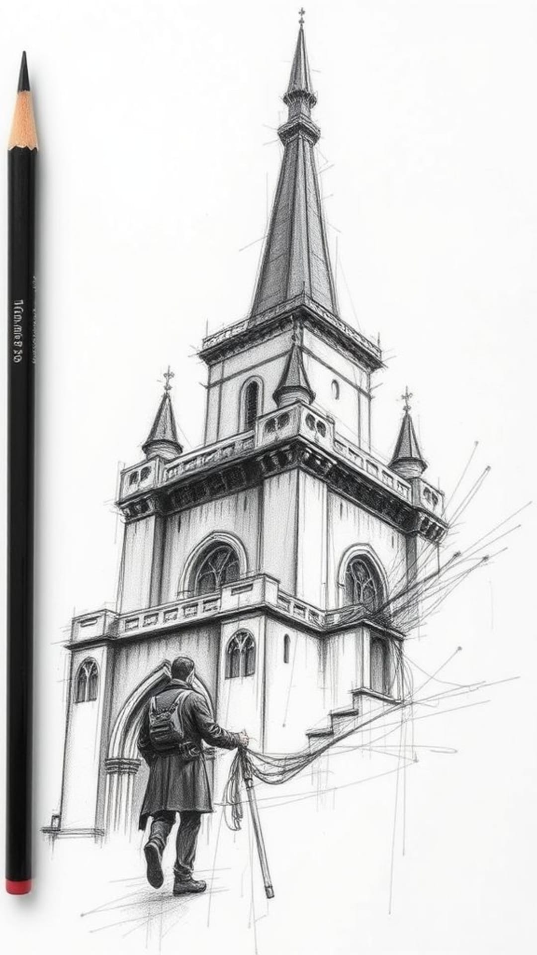Schizzo artistico a matita in bianco e nero monocromatico