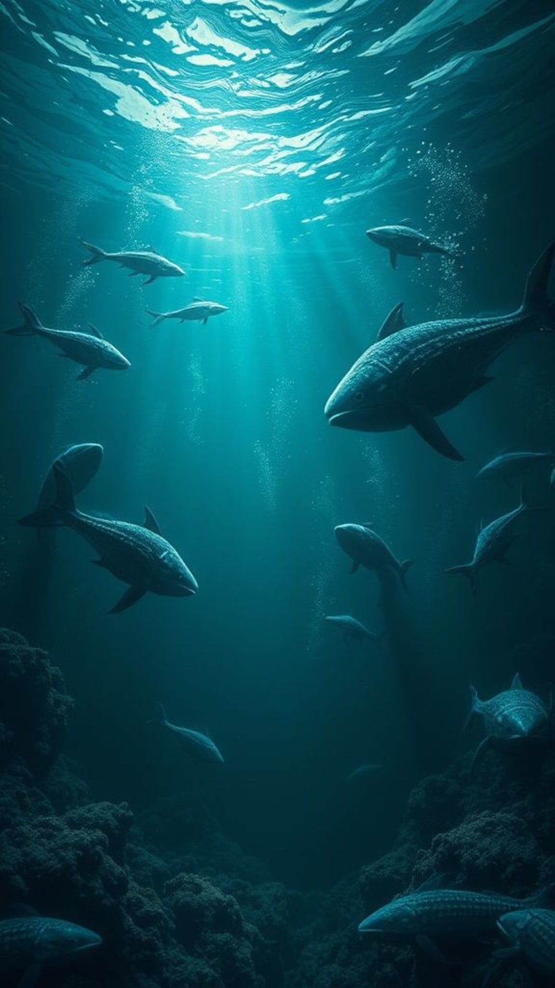 Creature acquatiche misteriose degli abissi oceanici scena subacquea