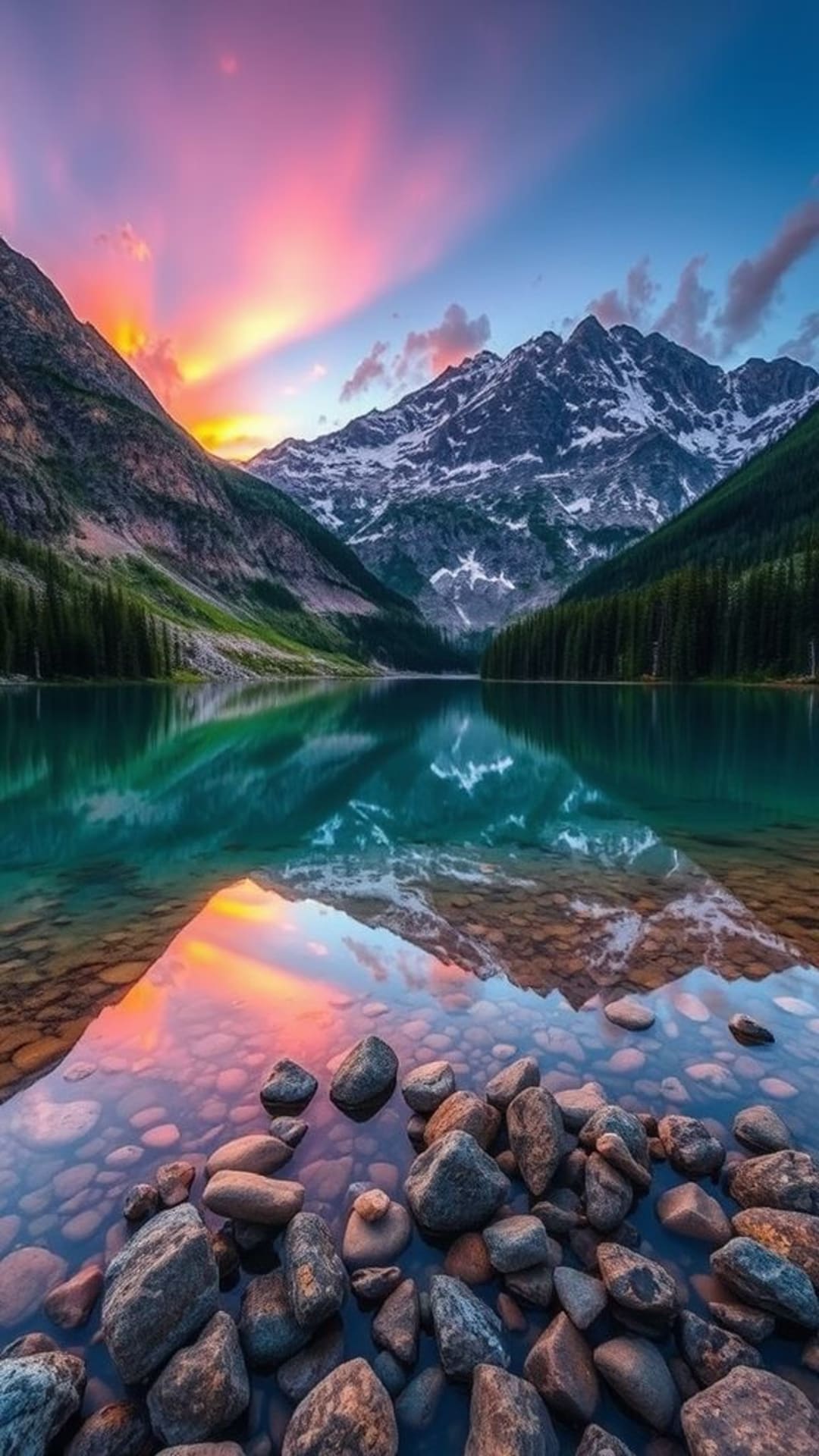paesaggio naturale montagne laghi alba tramonto paesaggistico pacifico rilassante foto