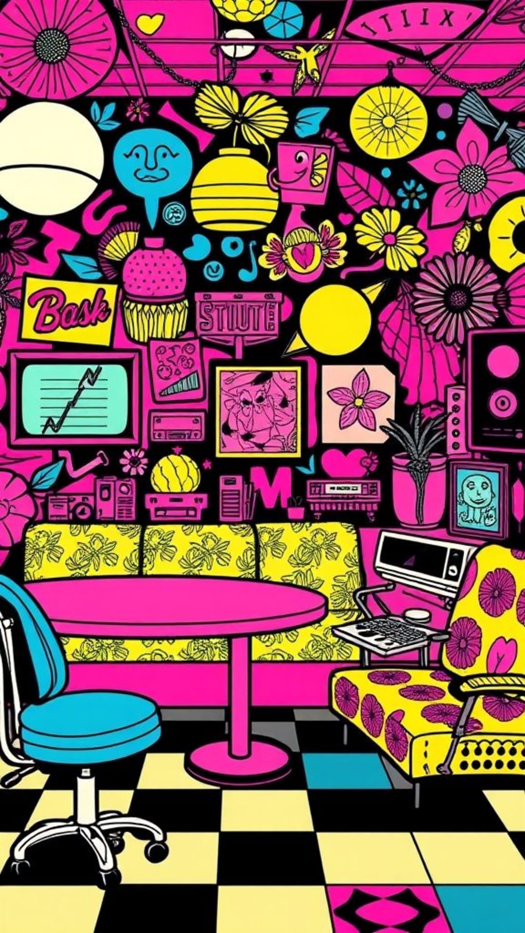 vintage retrò anni 80 e 90 riferimenti nostalgici colori vivaci motivi funky