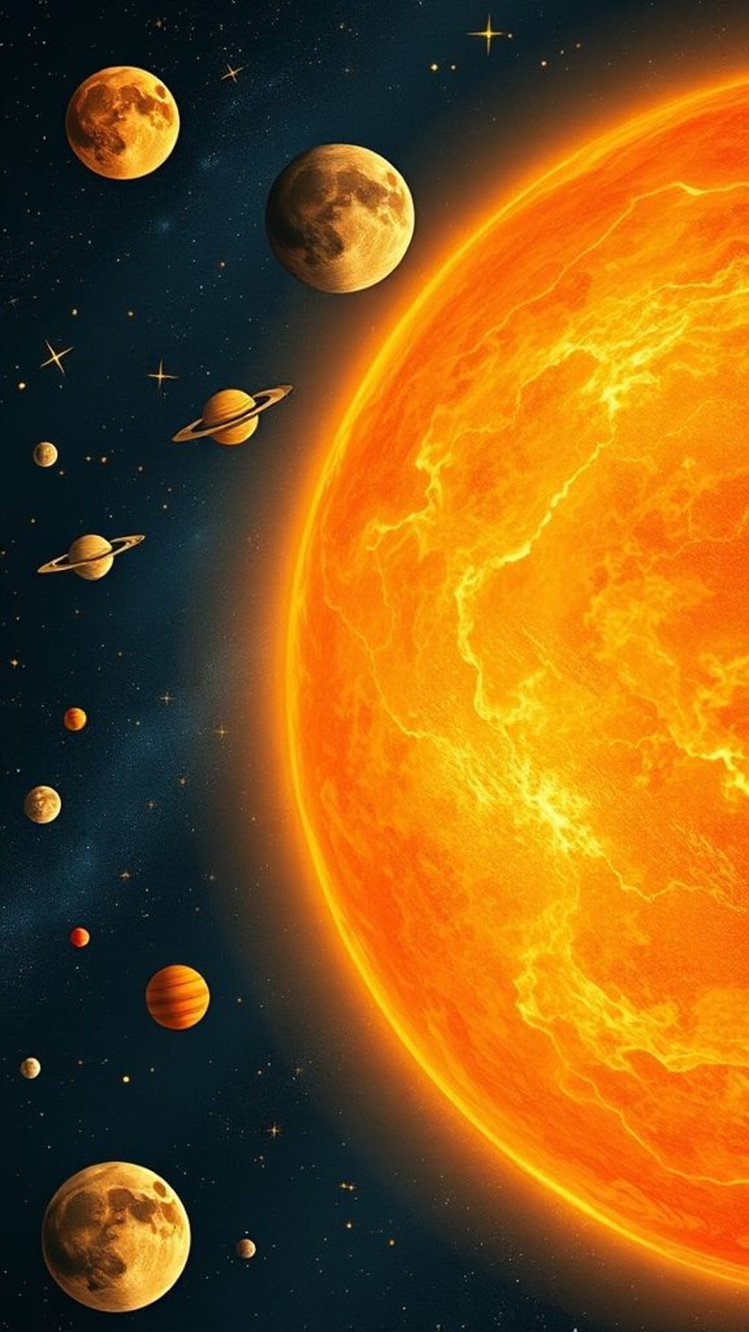 Corpi celesti lune pianeti sistema solare illustrazione cosmica dettagliata