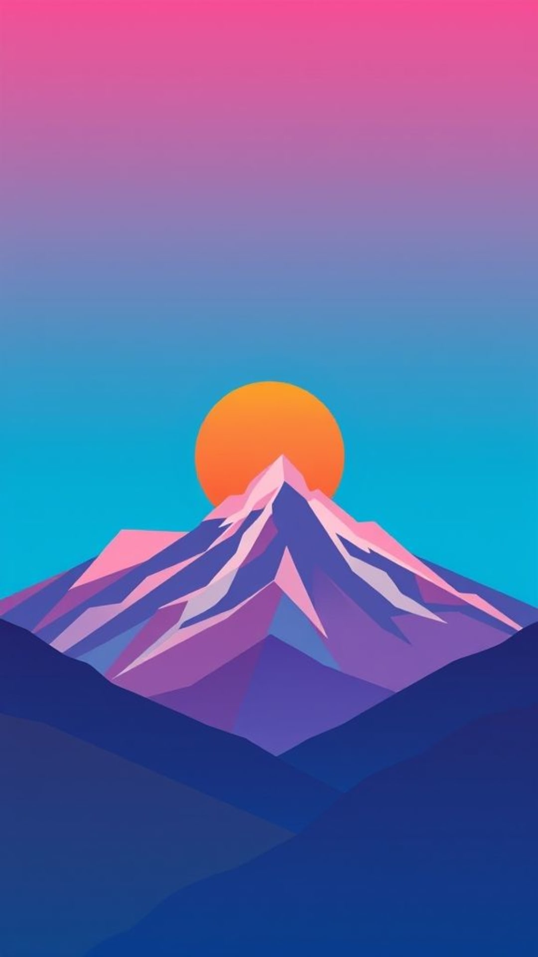 paesaggio montano al tramonto colori vibranti astratto geometrico minimalista pastello blu arte illustrazione digitale
