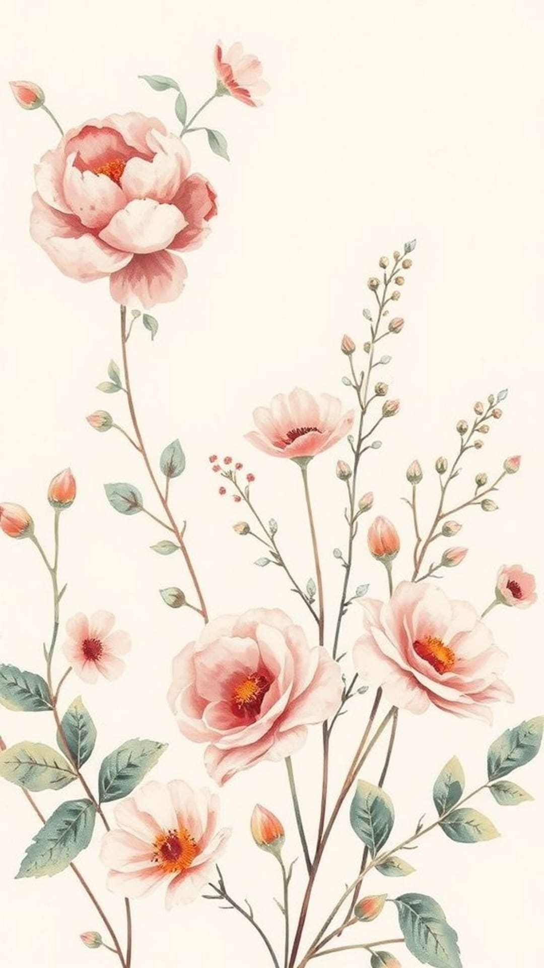 fiori vintage botanici natura acquerello dipinto pastello morbido estetico carta da parati