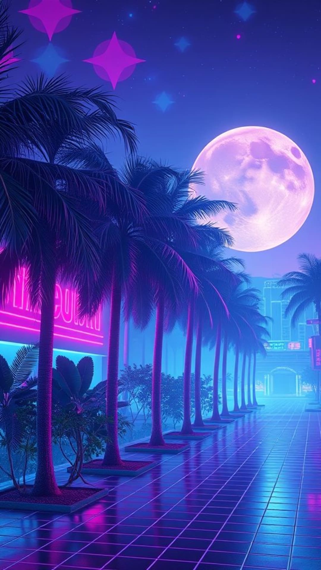 retro neon vaporwave synthwave estetica degli anni 80 griglia palme arte vapor cyberpunk atmosfera