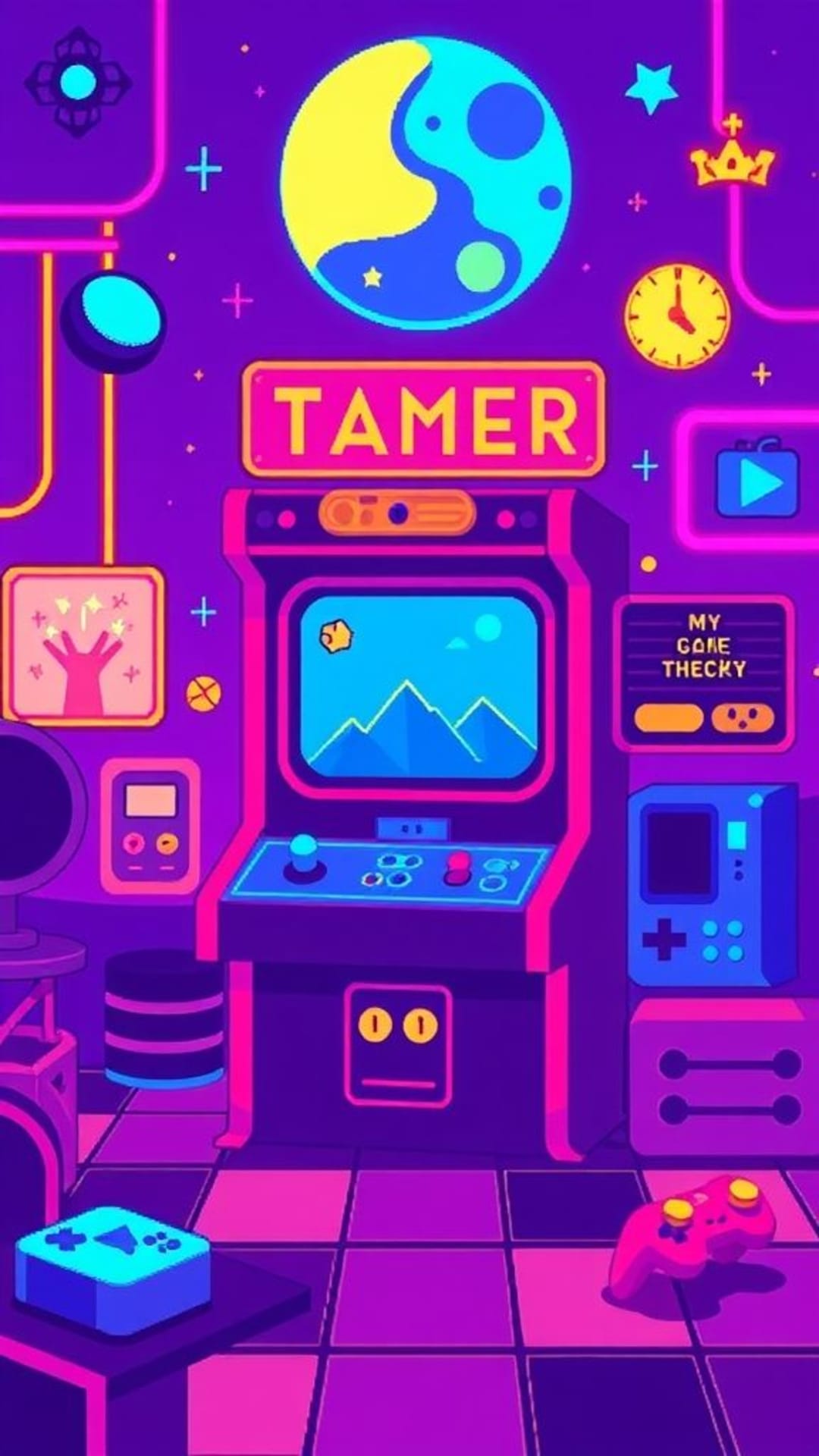 icone da gioco in pixel art stile retrò arcade con tonalità vivaci