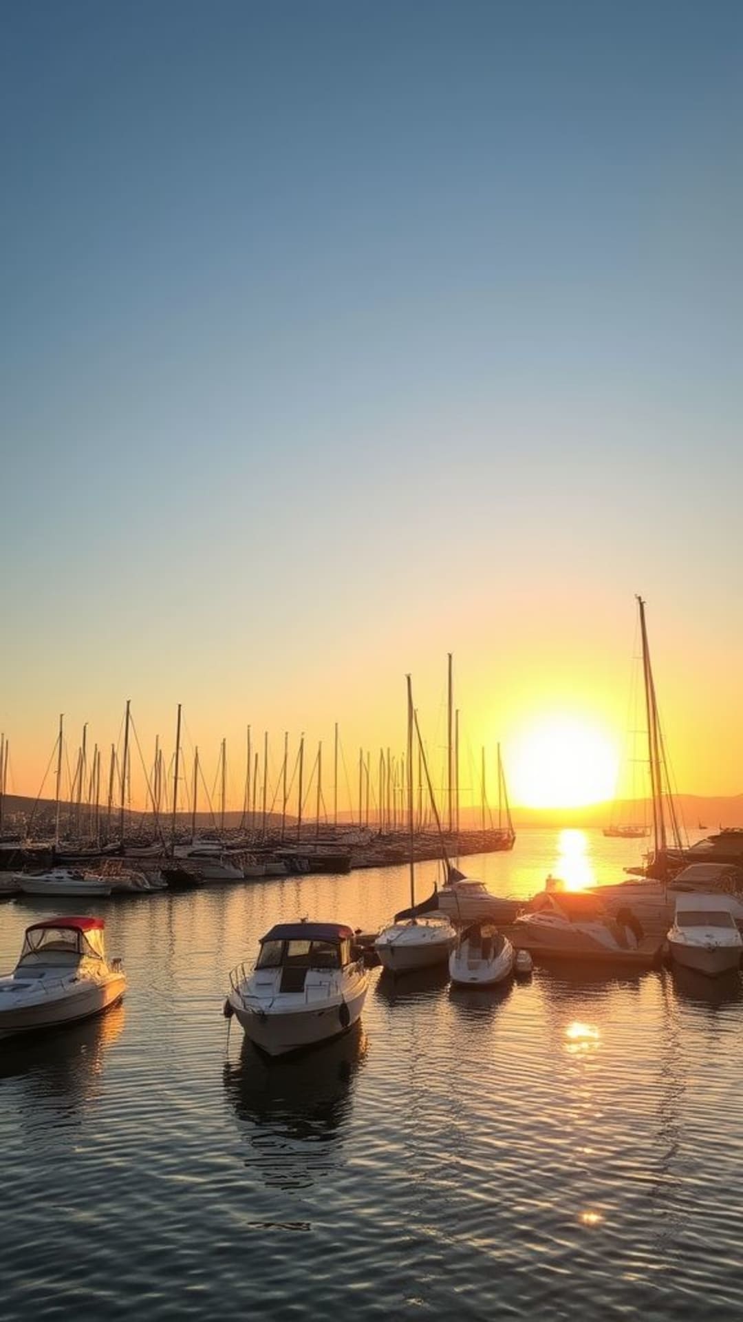 sorgere del sole al porto navi barche acque tranquille porto costiero umore sereno