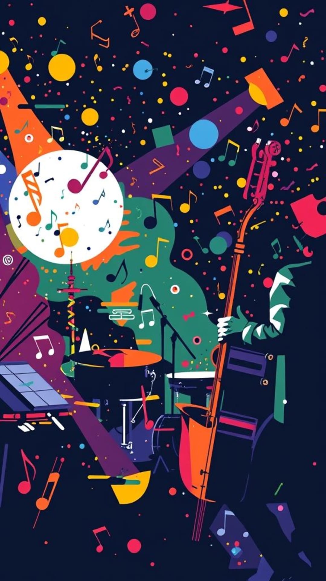 Atmosfera musicale jazz strumenti note musicali vivaci vivace scena artistica