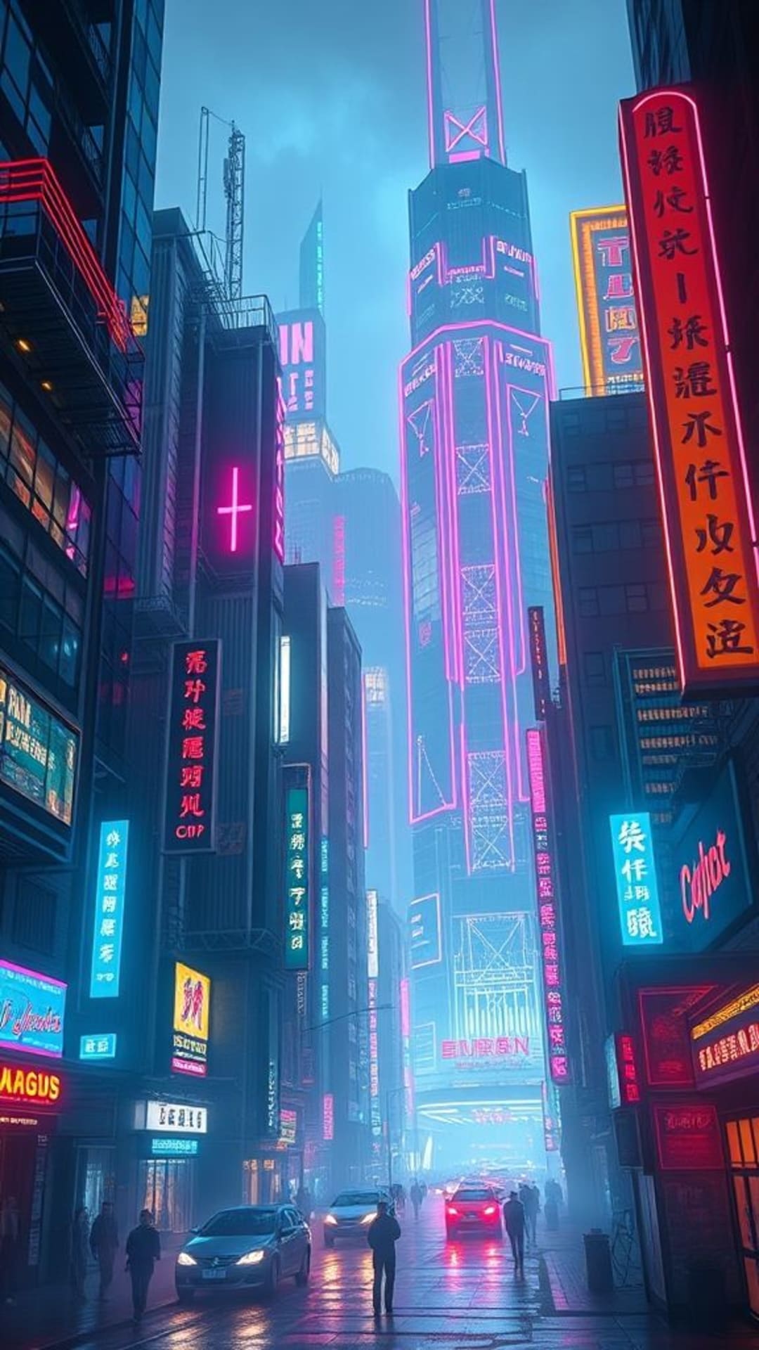 città futuristica cyberpunk luci al neon architettura