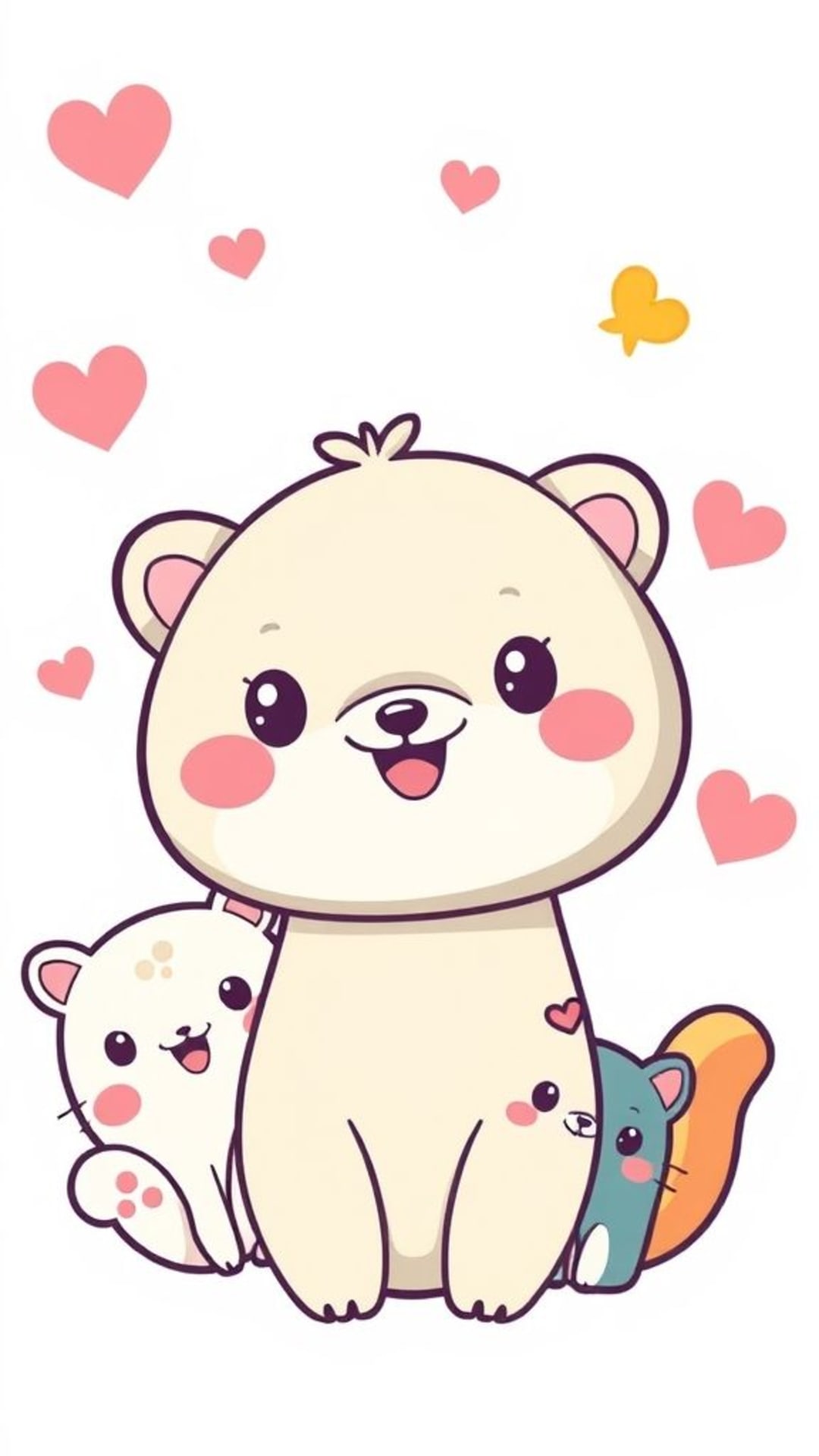 Animali carini kawaii dei cartoni animati design allegro giocoso personaggi colorati