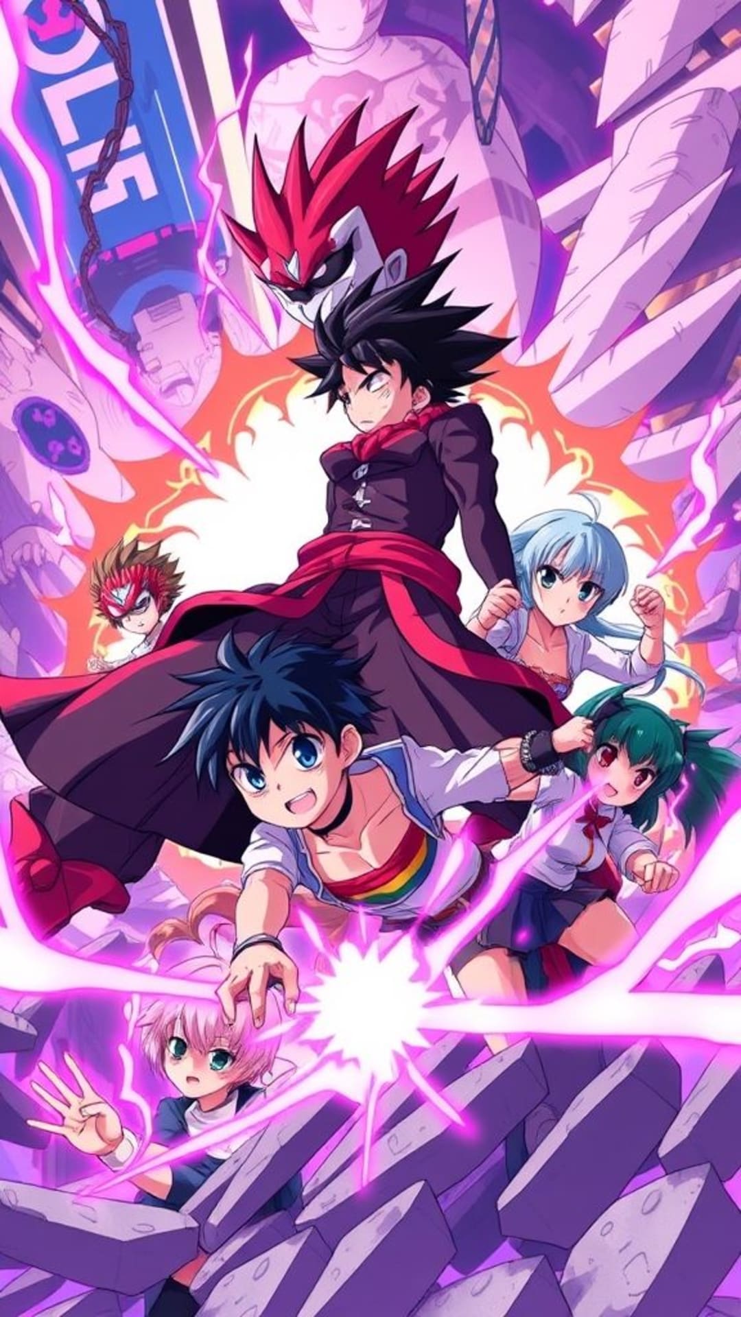 personaggi anime scene di azione dinamiche visuali audaci arte vivace
