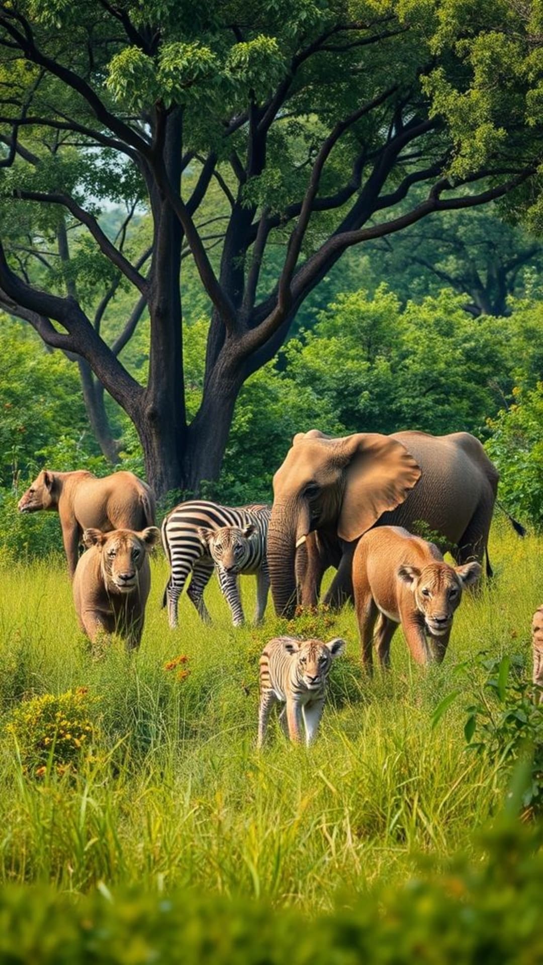 Animali di safari selvatico in habitat naturale realistico ambiente rigoglioso