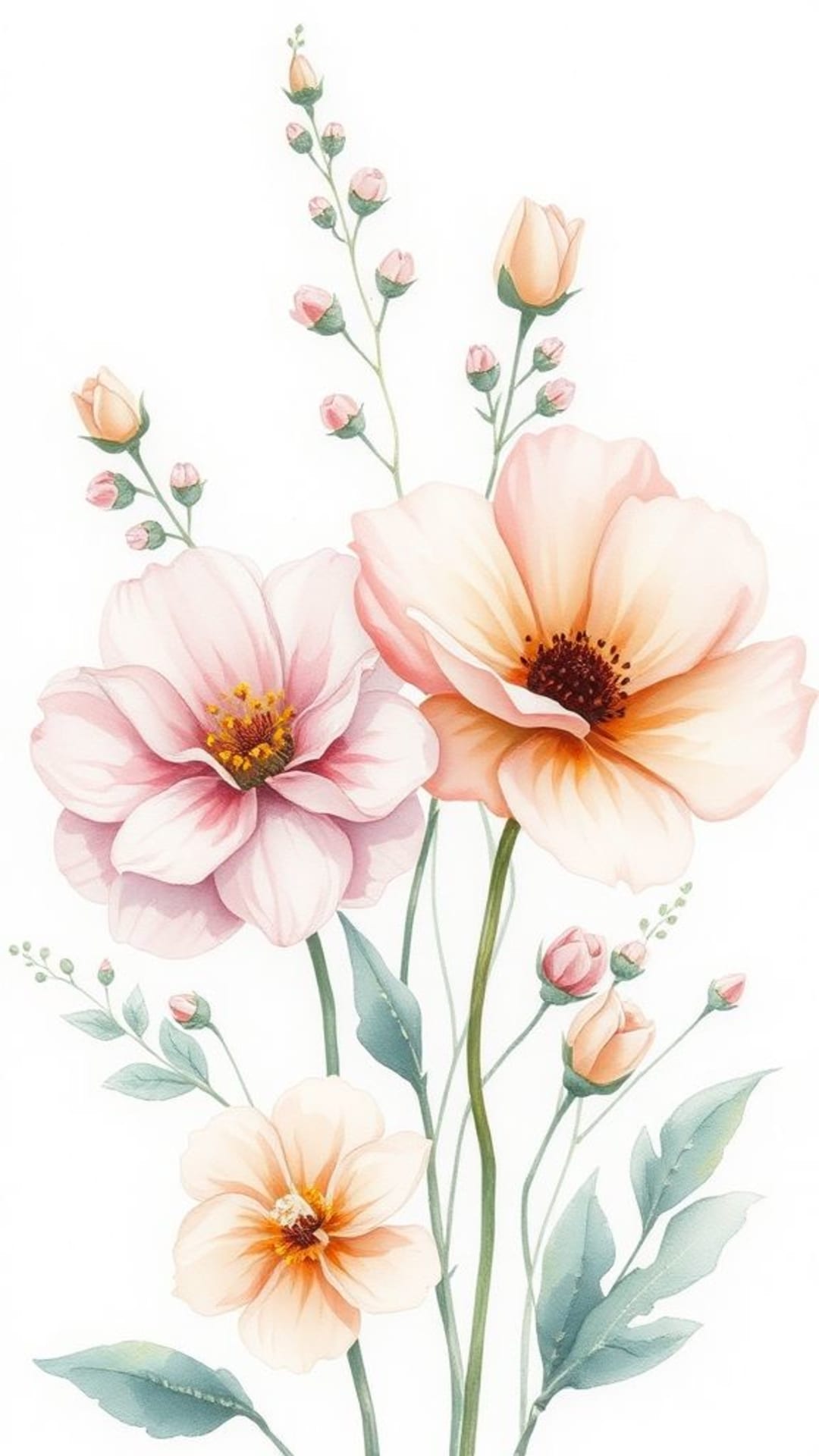 dipinto ad acquerello con fiori tenui pastelli illustrazioni botaniche delicate