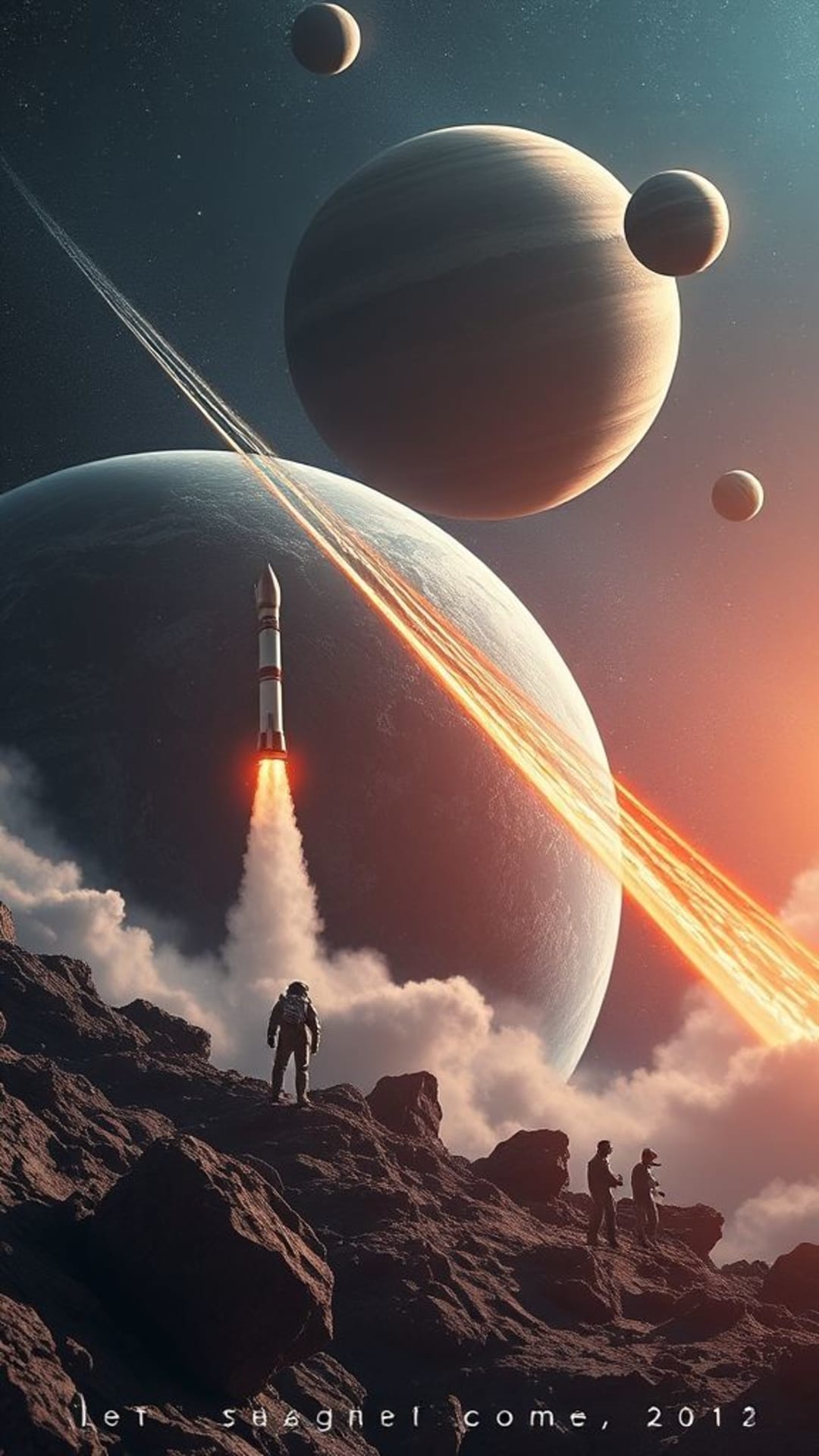 esplorazione spaziale razzi pianeti astronauti scena futuristica di fantascienza