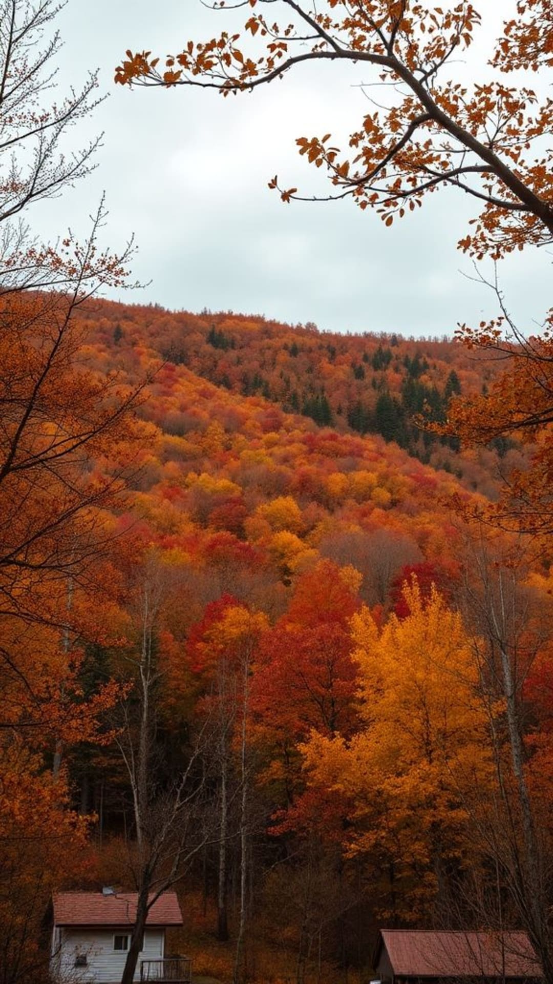 Atmosfera autunnale accogliente foglie d'autunno tonalità calde paesaggio sereno