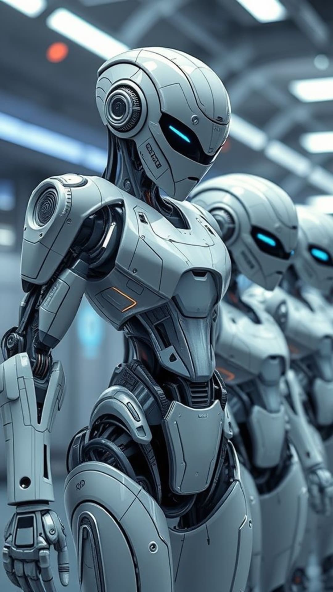 robot futuristici intelligenza artificiale macchinari design metallico elegante fantascienza