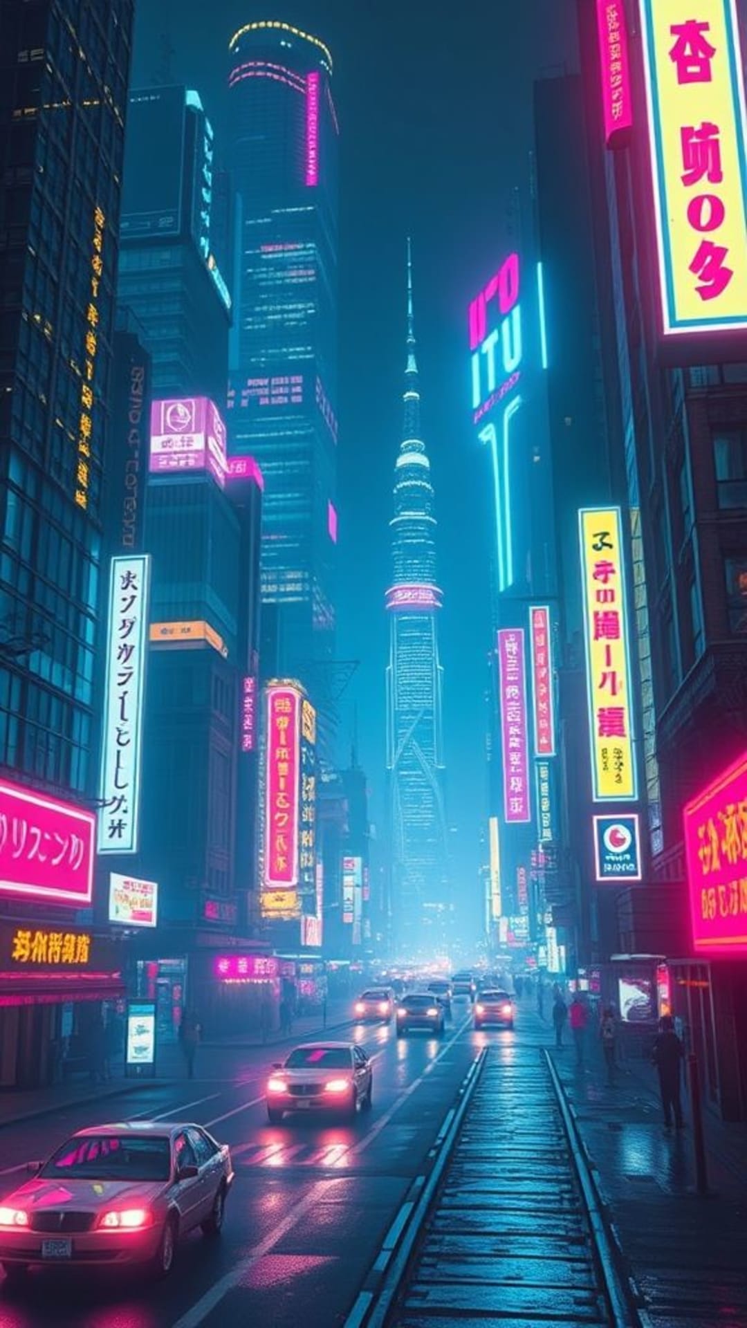 città futuristica cyberpunk luci al neon arte digitale