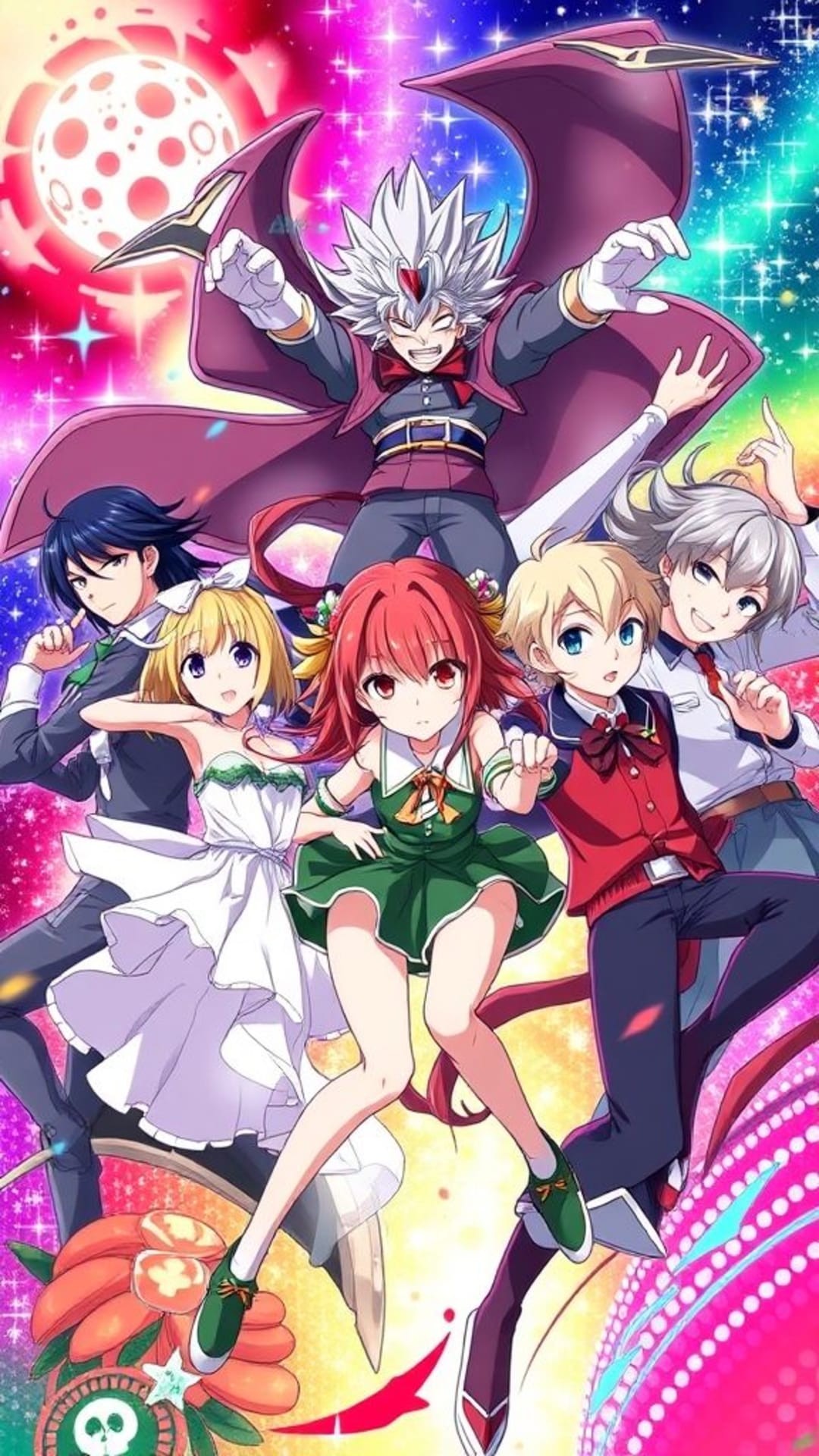 personaggi anime pose dinamiche sfondi colorati
