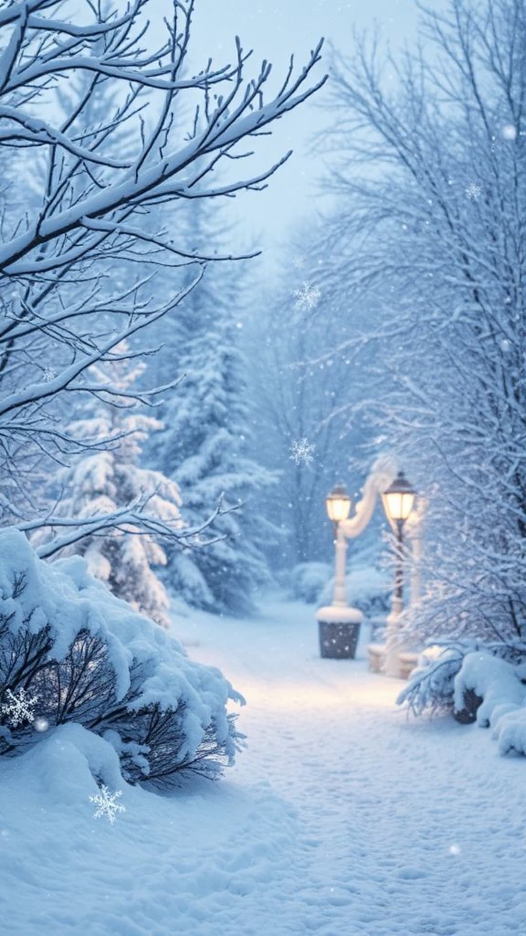 Paesaggio incantato invernale fiocchi di neve texture ghiacciate tonalità fredde