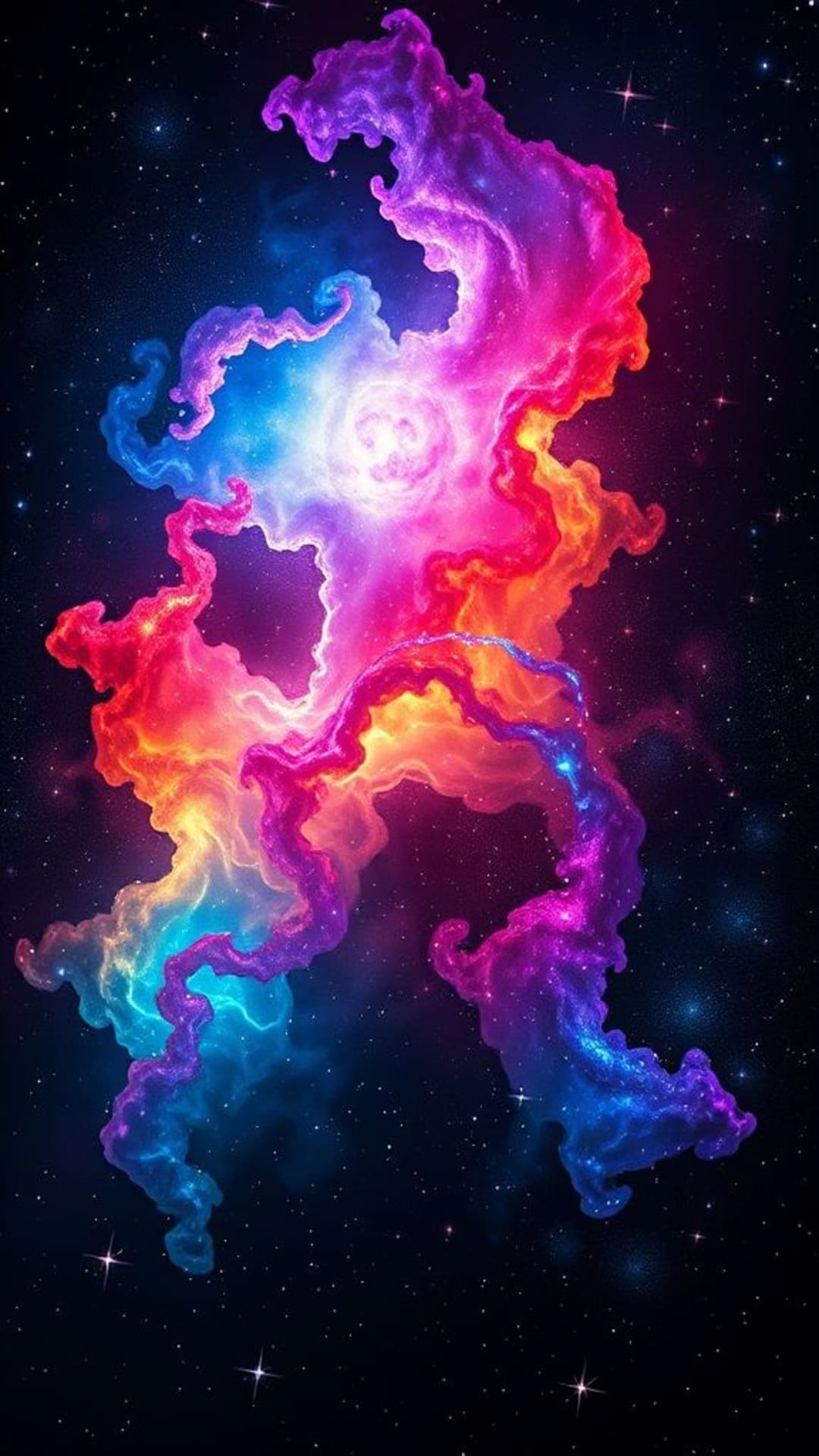 Nebulosa galattica colorata astratta vivace spaziale stelle sfondo nero arte digitale futuristica