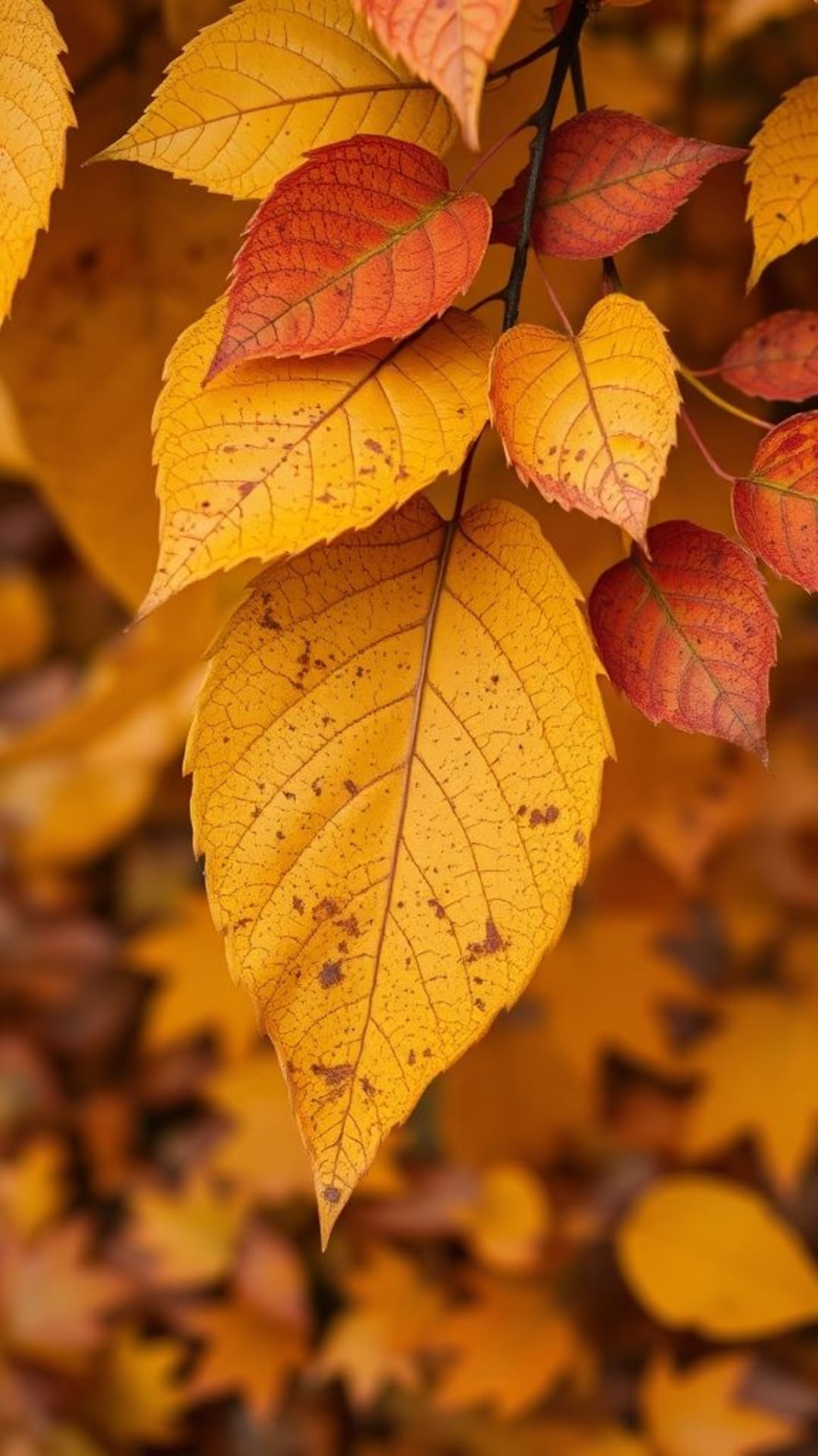 Foglie d'autunno toni caldi fogliame cadente texture rustiche atmosfera accogliente sfondo stagionale