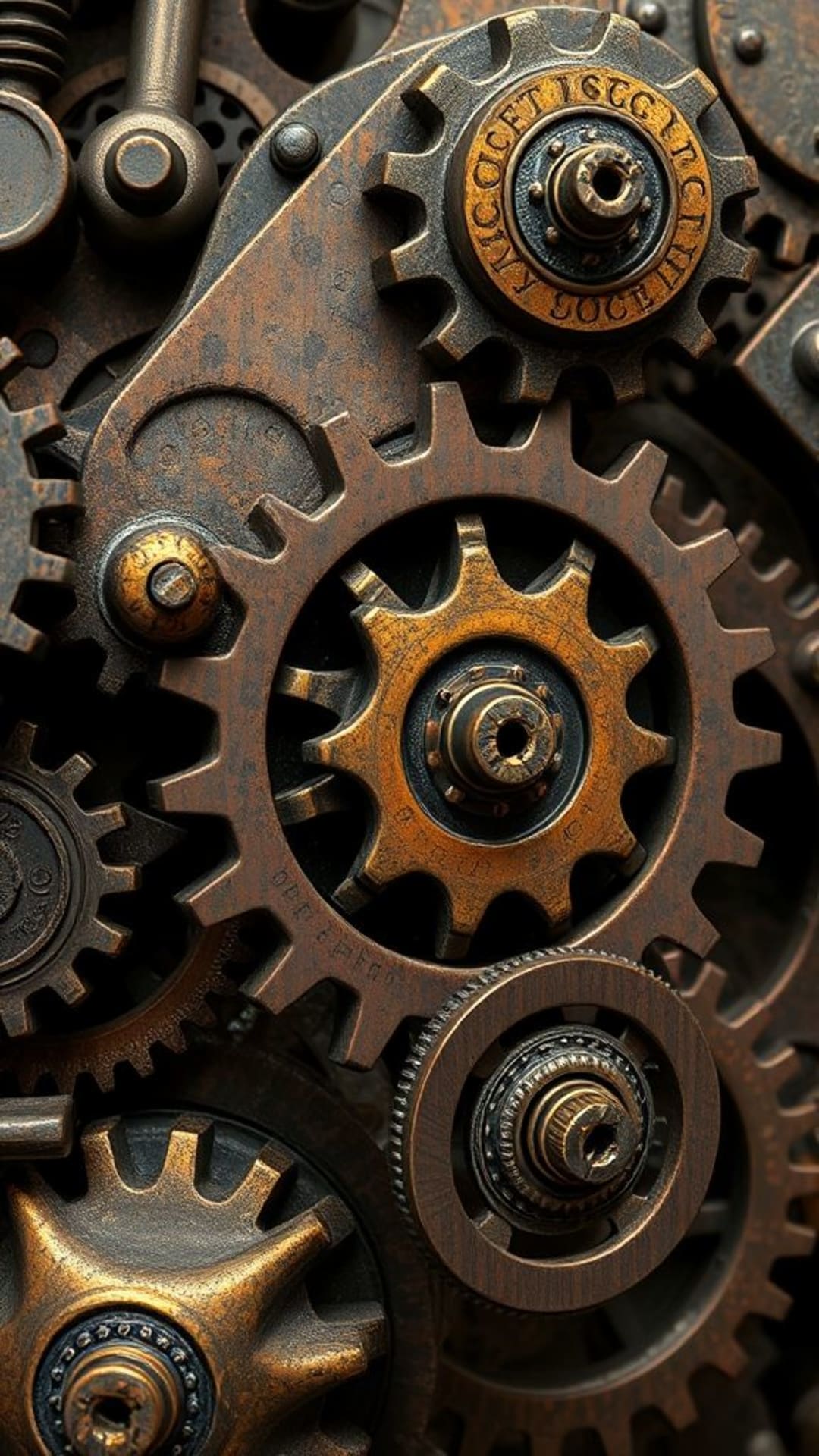 meccanismo di ingranaggi steampunk estetica vittoriana industriale dettagli intricati texture metalliche