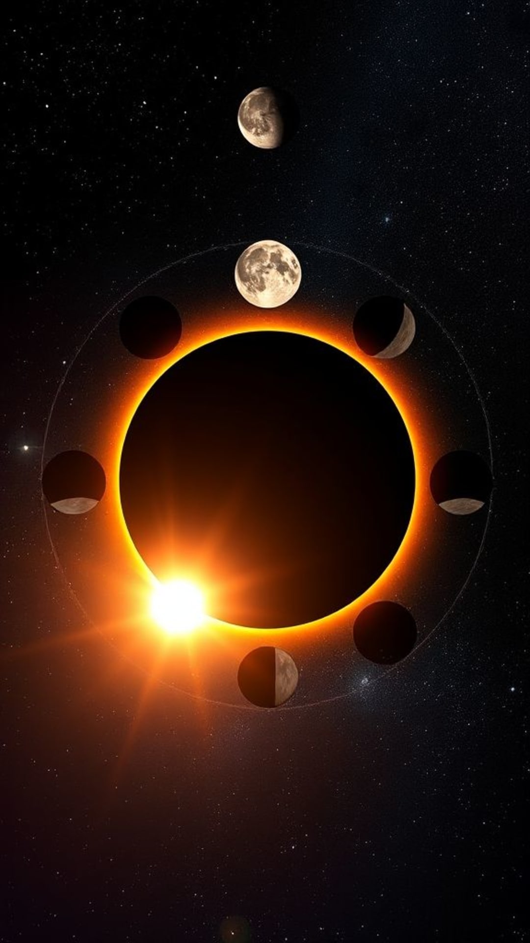 fenomeni celestiali eclissi solare fasi lunari allineamento cosmico misterioso sfondo celestiale