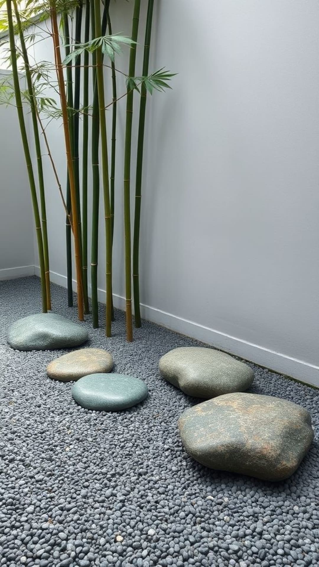 giardino zen minimal bambù rocce ghiaia liscia pacifico tranquillo rilassante