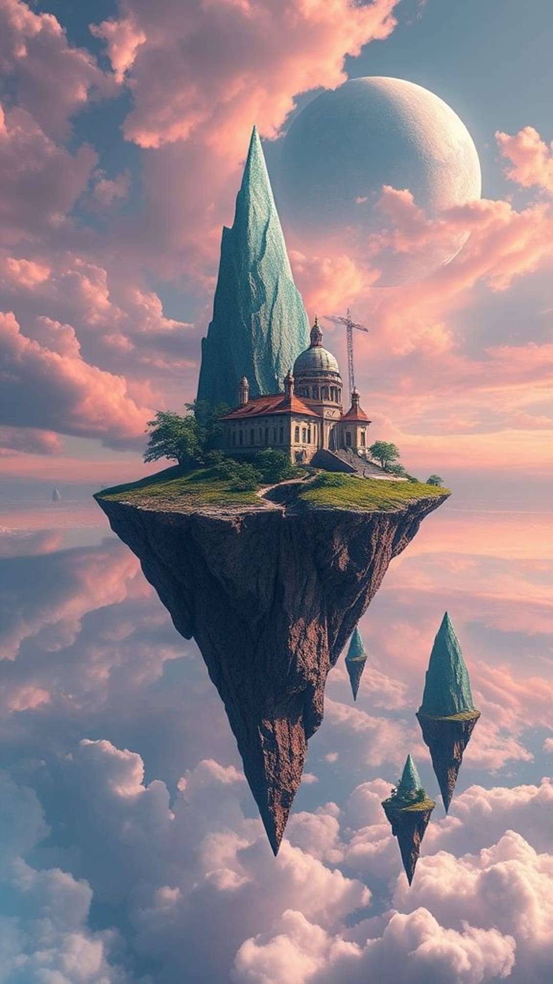 paesaggi surreali onirici isole galleggianti geometria impossibile concetto immaginativo artistico sfondo