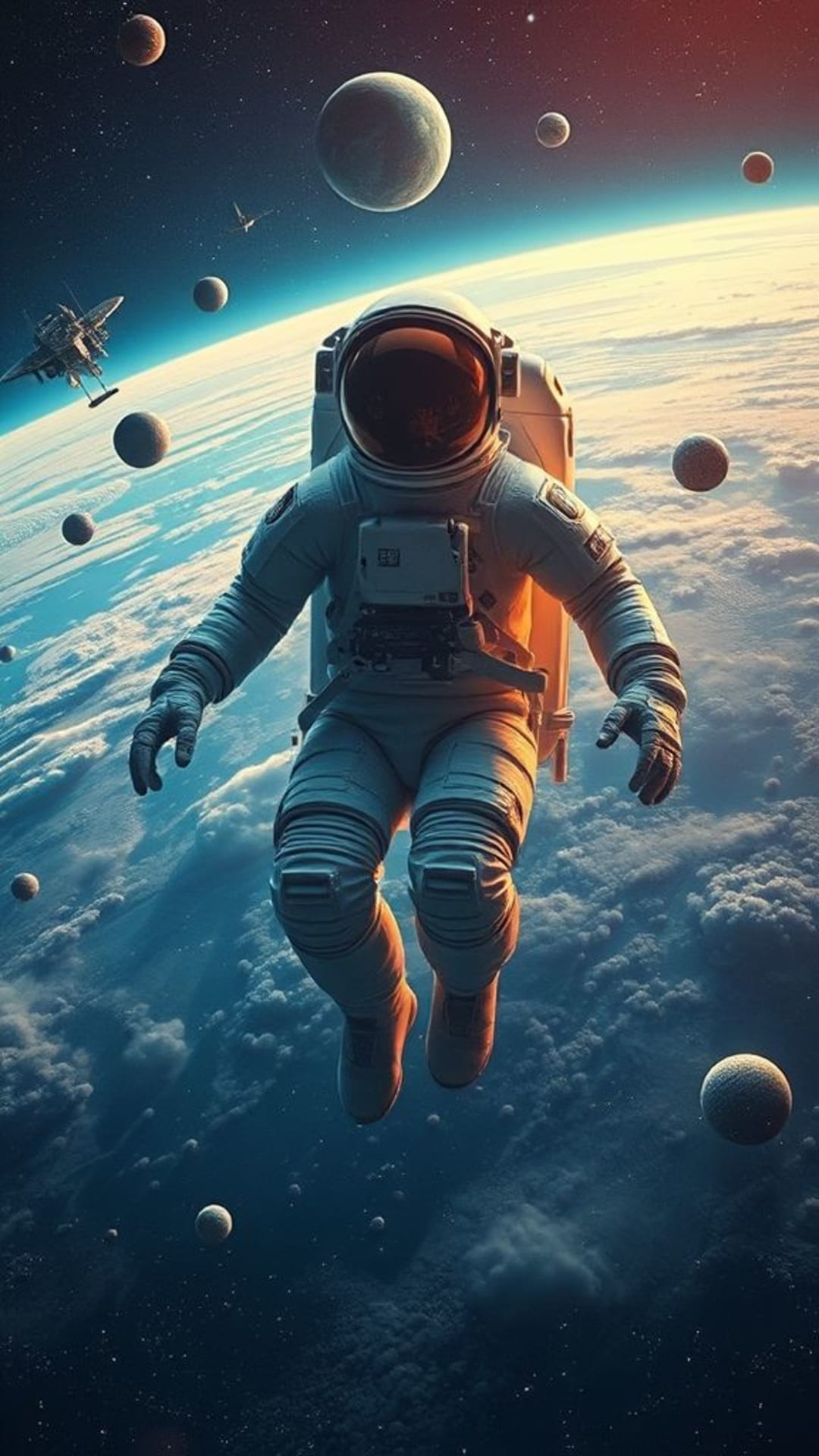 astronauta nello spazio che fluttua surreale