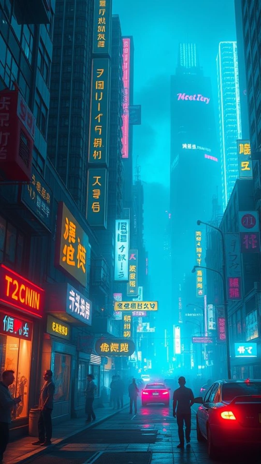 città futuristica cyberpunk con bagliore di neon