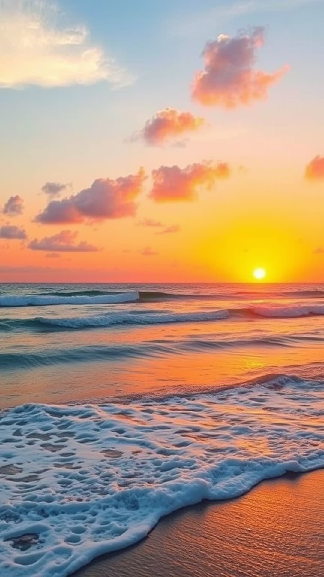 Ondata oceanica spiaggia orizzonte tramonto tramonto tropicale colori vivaci rilassante sereno rivestimento da parete costiero mare tranquillo scena pacifica