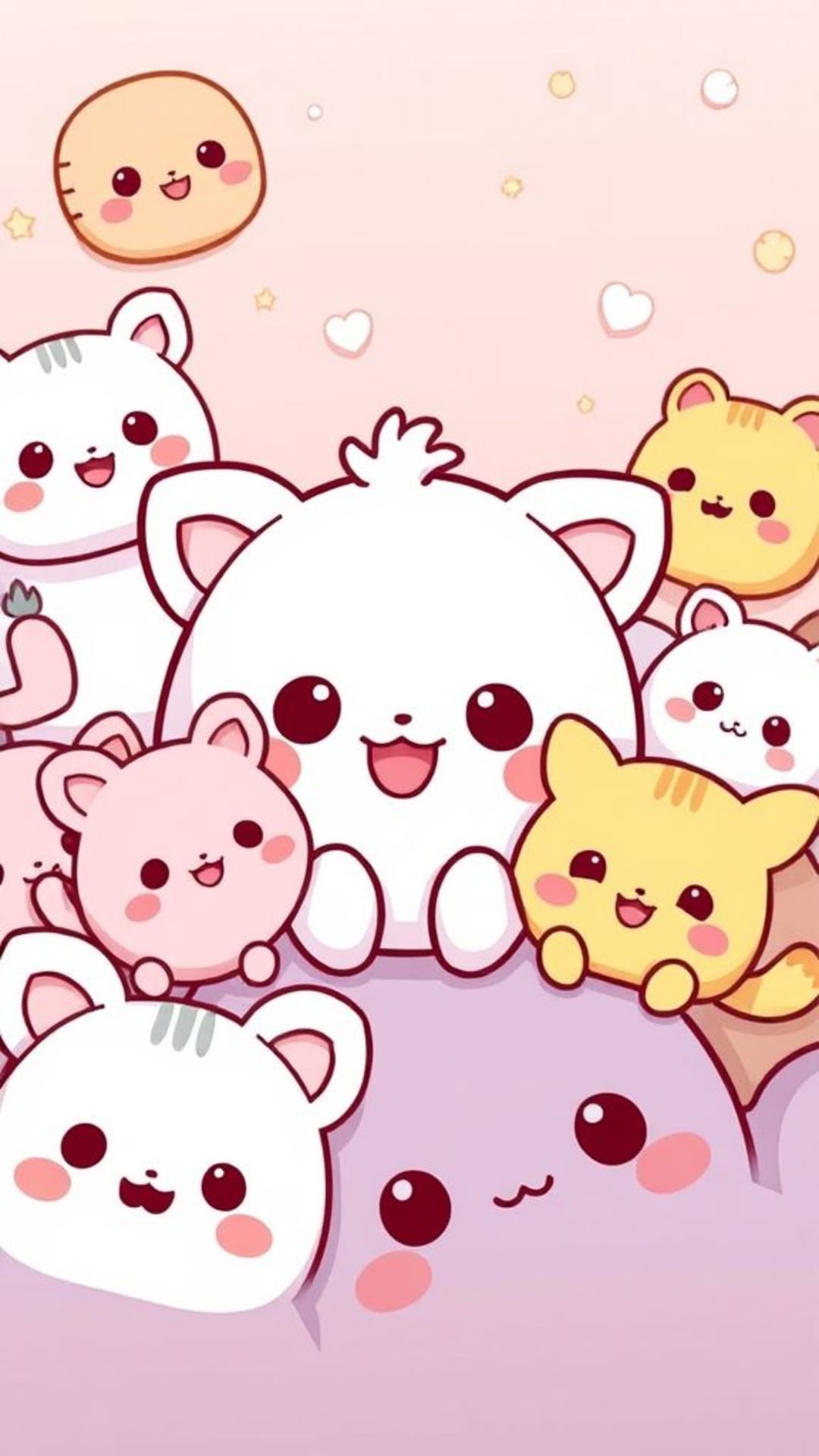 carine figure kawaii personaggi animali cartoni colori pastello adorabile divertente giocoso affascinante sfondo allegro umore gioioso atmosfera sciocca animata