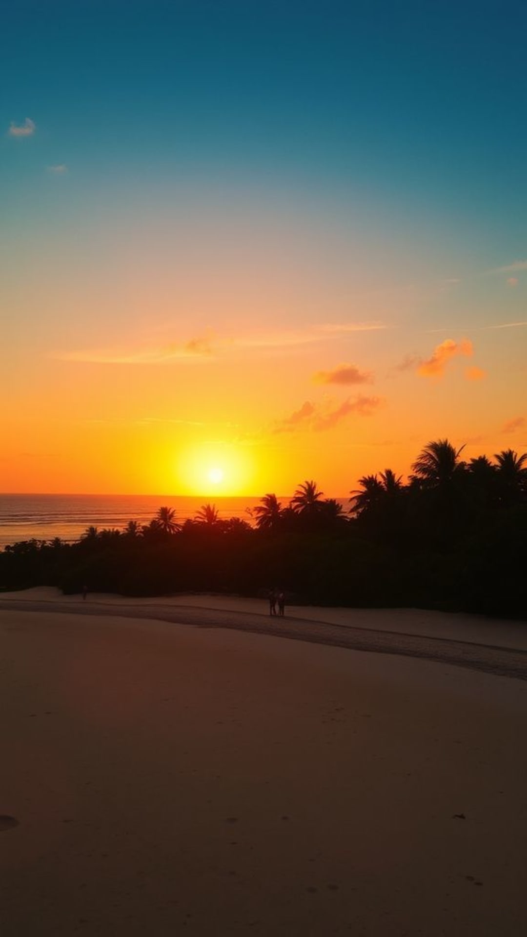 tramonto spiaggia ora d'oro cielo vibrante toni caldi rilassante pacifico orizzonte paradiso tropicale paesaggio all'aperto scena pittoresca alba o tramonto